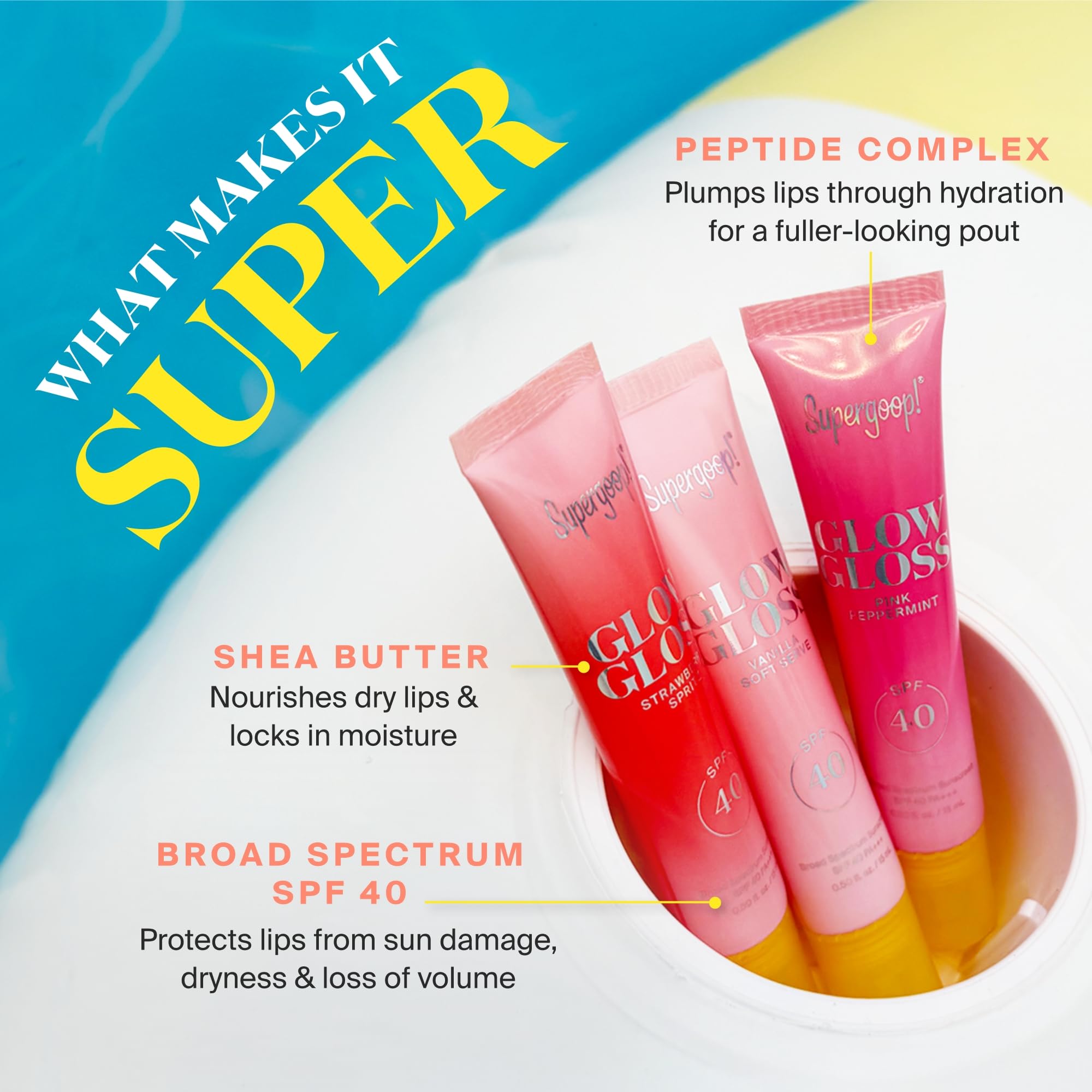 Supergoop! Glow Gloss SPF 40 Lip Balm — Pink Peppermint, High-Shine Tint