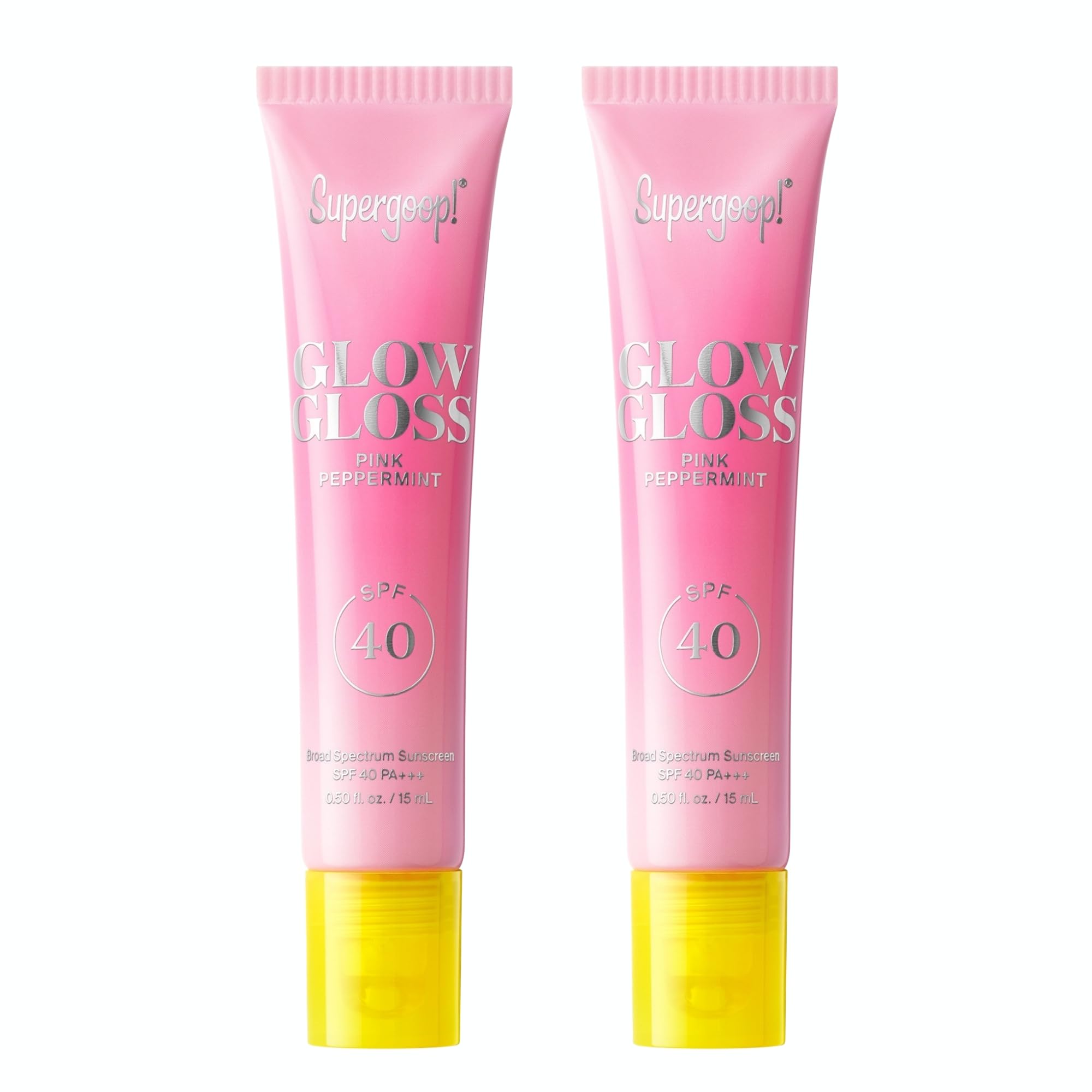 Supergoop! Glow Gloss SPF 40 Lip Balm – Pink Peppermint, High-Shine Non-Sticky Finish, 2 Pack