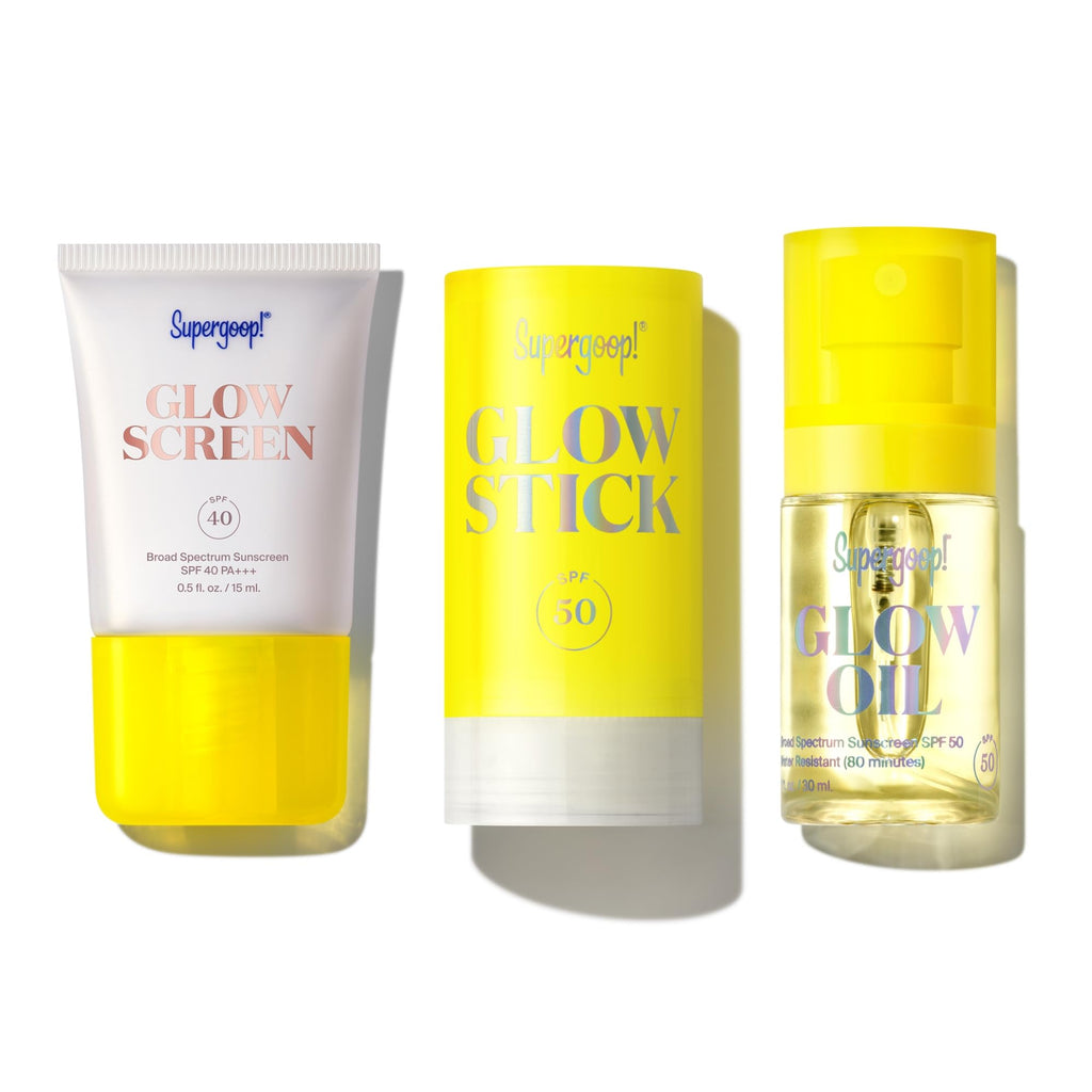 Supergoop! Glow Kit – Glowscreen SPF 40, Glow Stick SPF 50, Glow Oil SPF 50