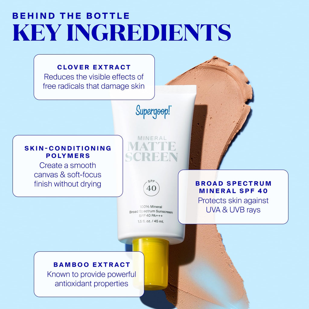Supergoop! Mineral Mattescreen SPF 40 – Oil-Free Matte Sunscreen (20 mL)