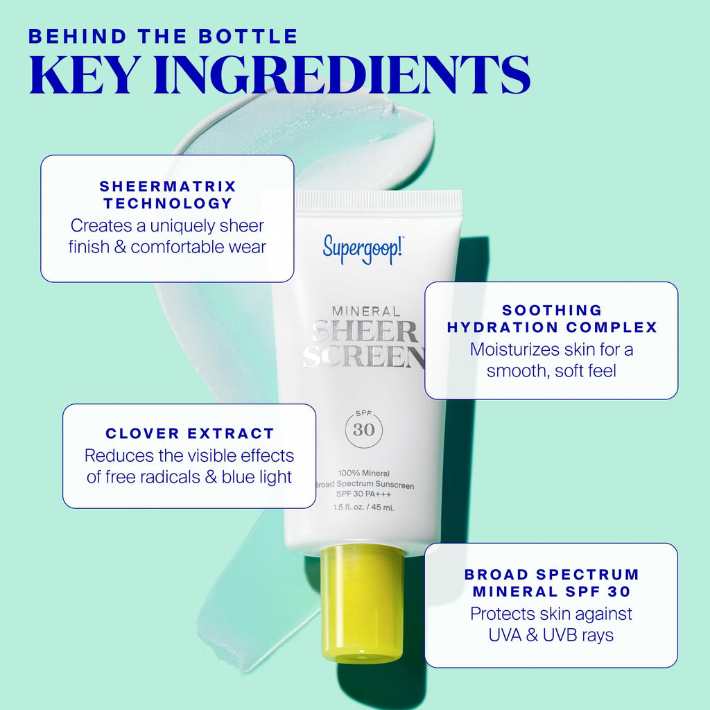 Supergoop! Mineral Sheerscreen SPF 30 PA+++ - Pack of 2 | Mineral Sunscreen + Primer | Satin Finish | Blue Light Filtering