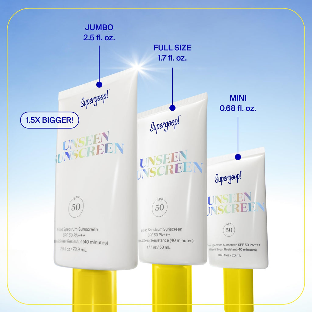 Supergoop! Unseen Sunscreen SPF 50 — Clear & Invisible with Makeup-Gripping Primer, Oil-Free, 2-Pack