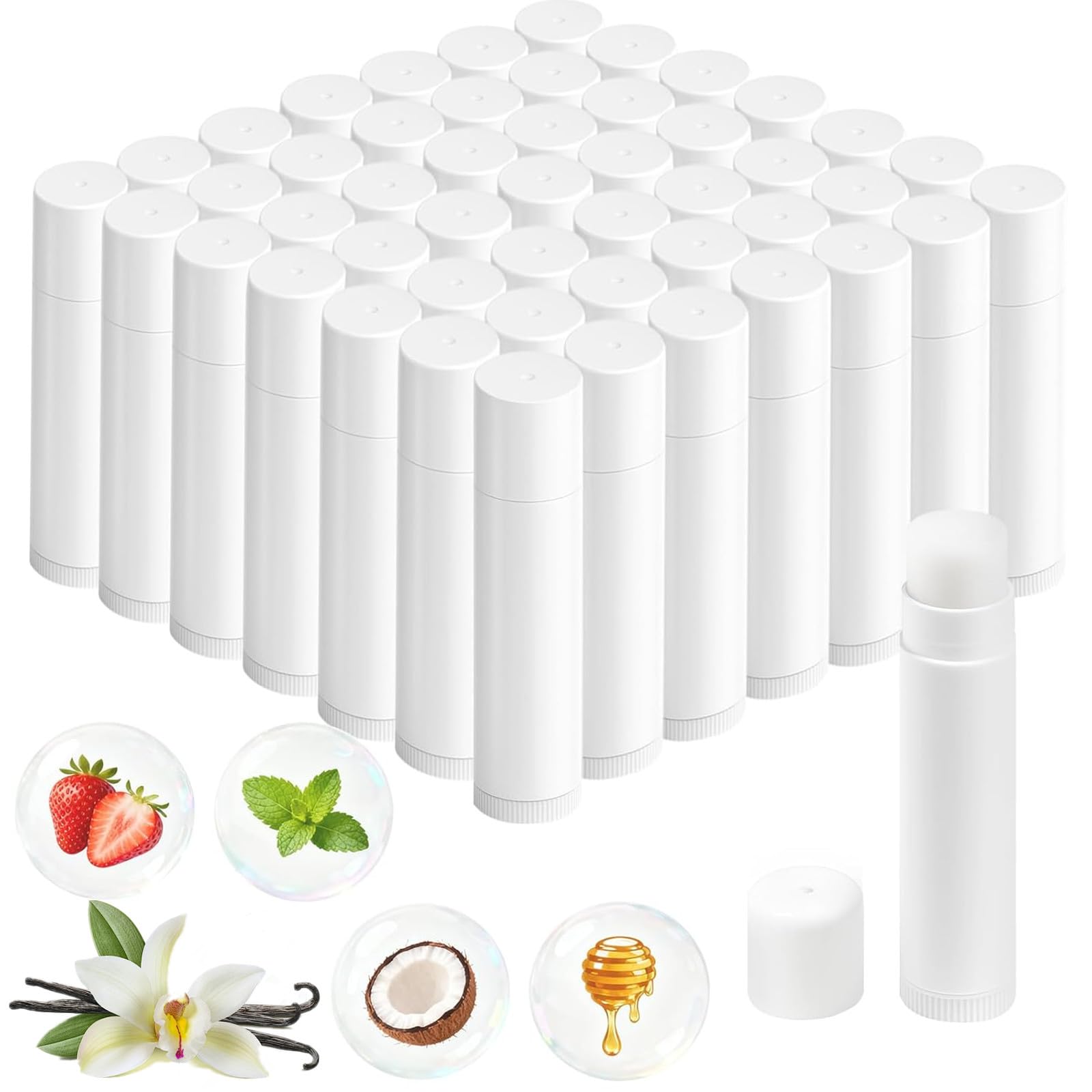 SUPERSUN Lip Balm Bulk 50 Pack – Unlabeled Tubes, 5 Flavors, Gift & Event Favors