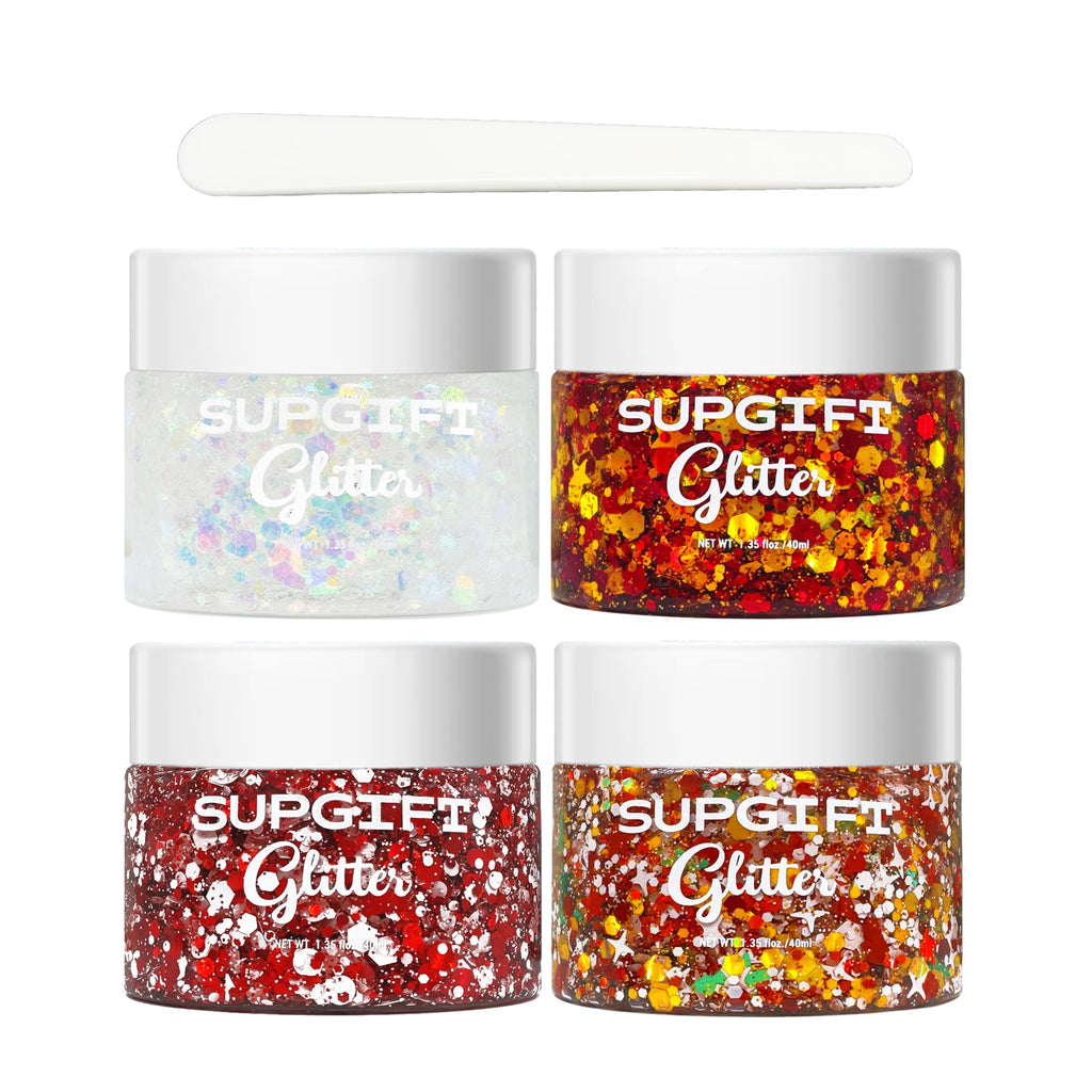 SUPGIFT Christmas Glitter Gel – 4 Colors, 8.5oz, Holographic Mermaid Iridescent Sequins