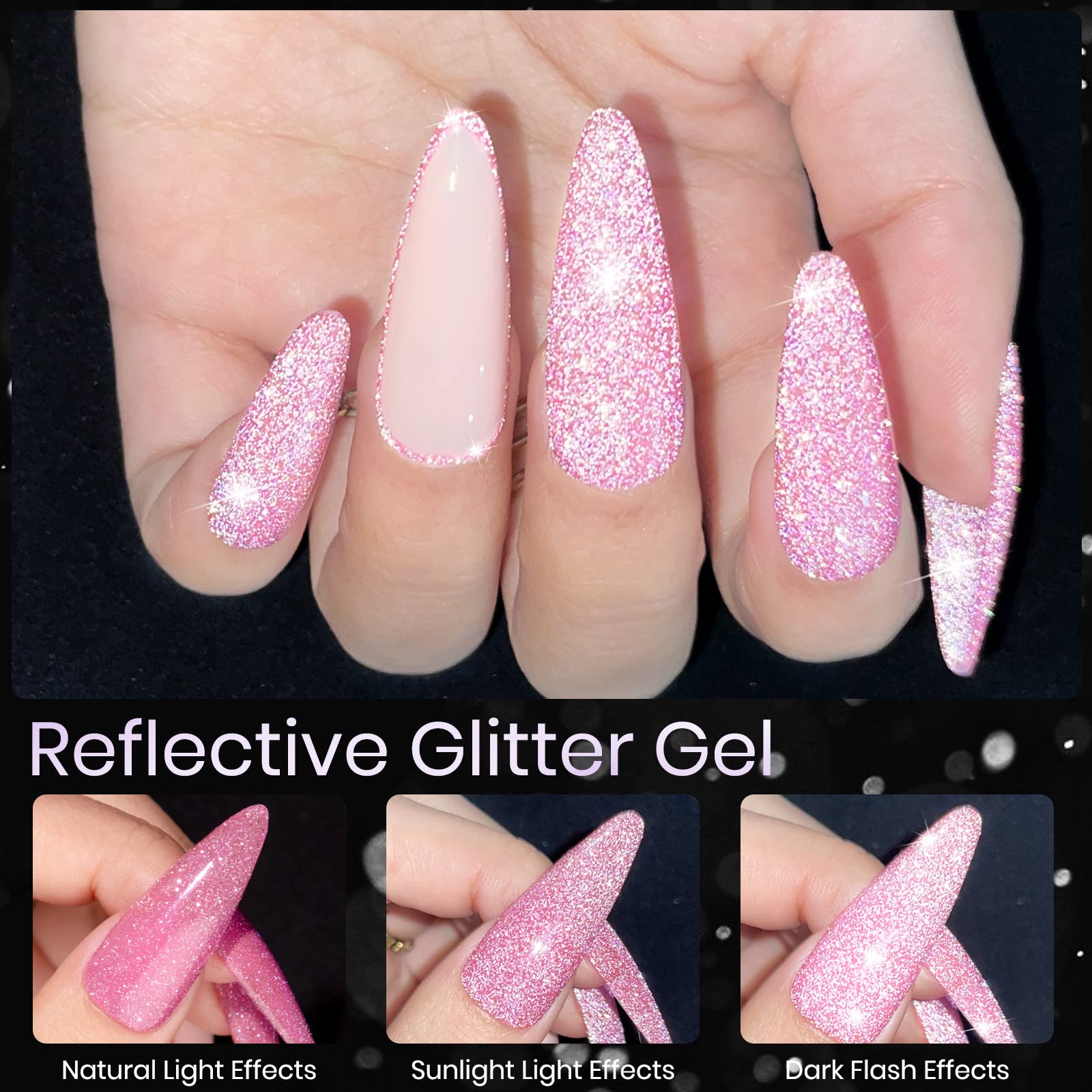 SUPWEE Reflective Gel Polish Set — 8 Diamond Glitter UV Gel Nail Polishes (7ml each)
