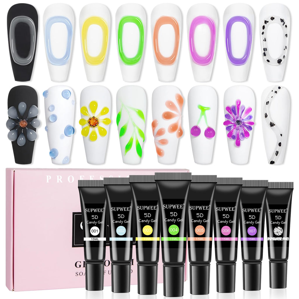SUPWEE 3D Nail Art Gel Sculpting Kit – 8-Color Embossing Carving Gel for DIY Manicure