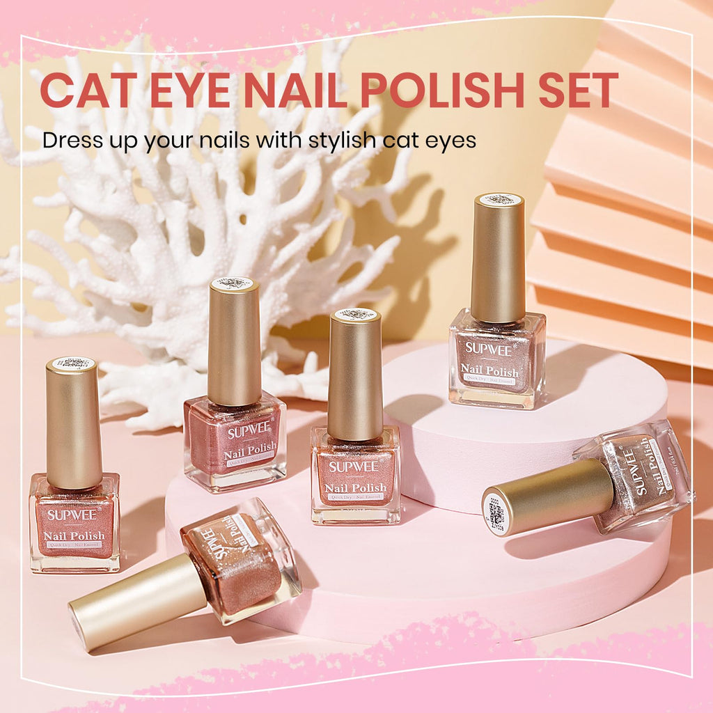 SUPWEE Cat Eye Magnetic Nail Polish Set – Quick-Dry Nude Pink Glitter, No UV Lamp