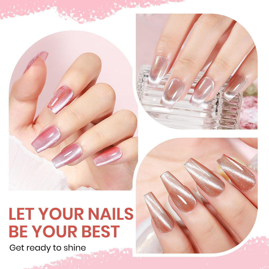 SUPWEE Cat Eye Magnetic Nail Polish Set – Quick-Dry Nude Pink Glitter, No UV Lamp