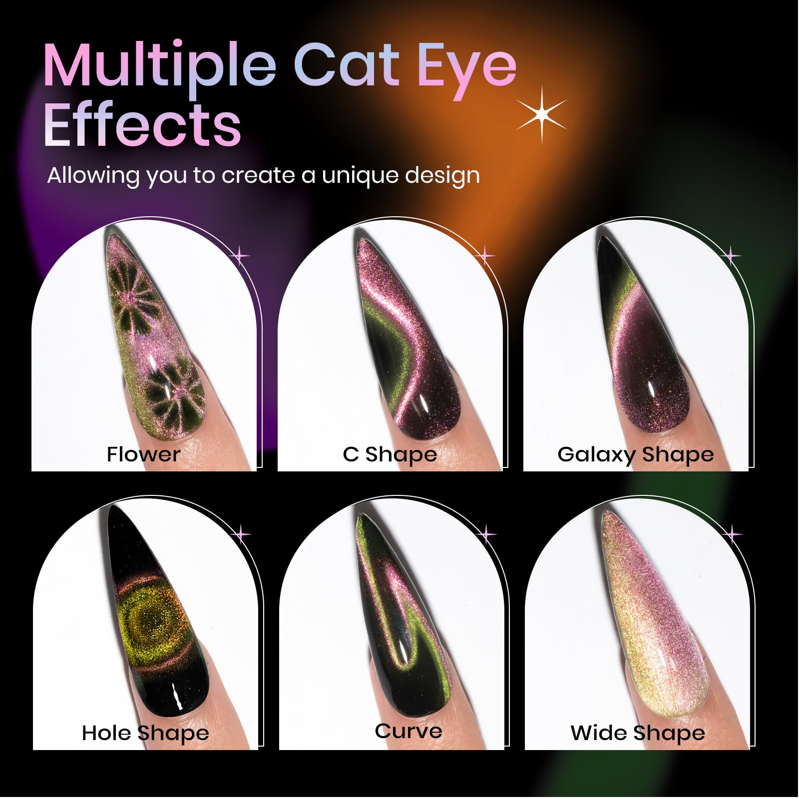 SUPWEE 9D Cat Eye Gel Nail Polish Set with Magnet – 12 Magnetic Colors for Cat Eye Nail Art