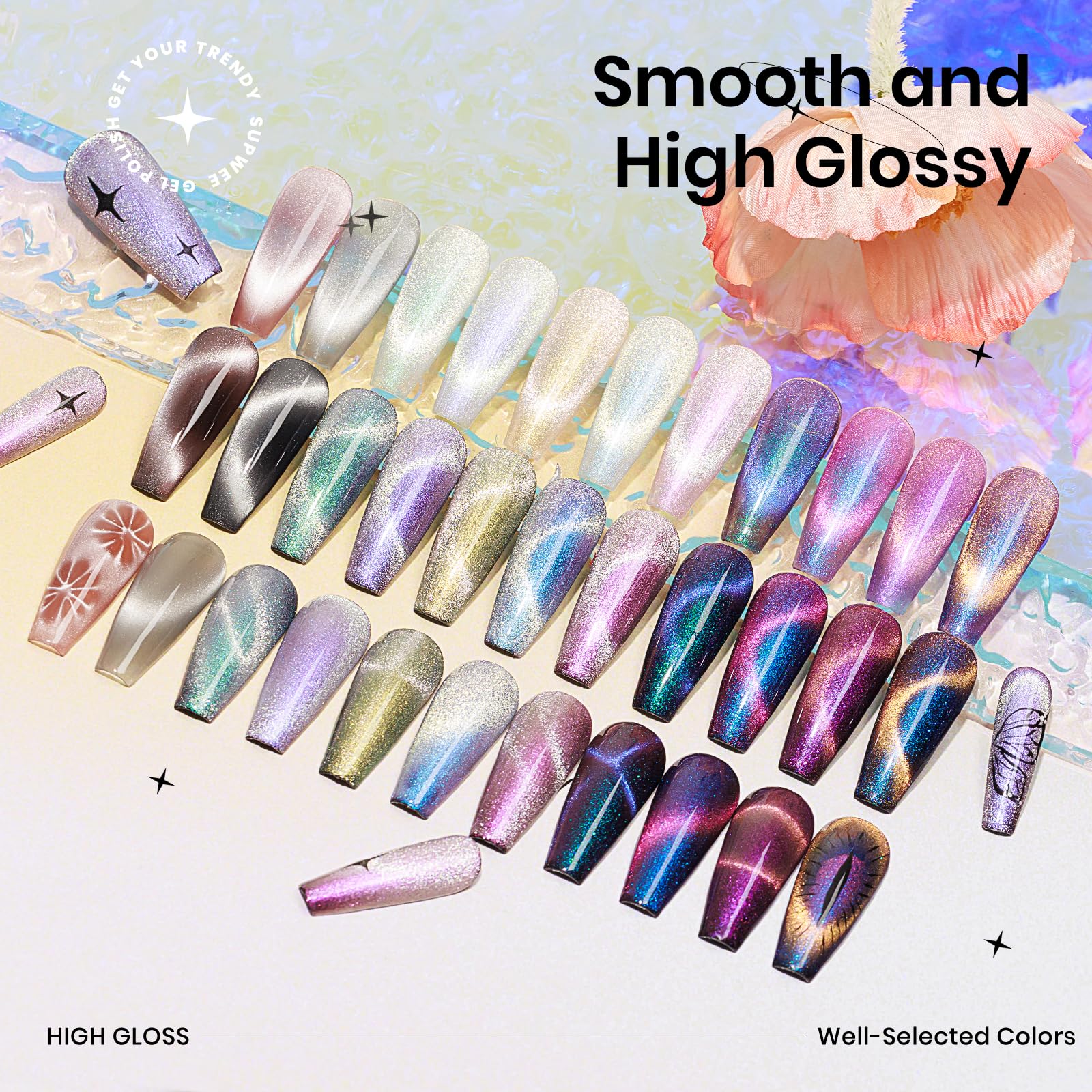 SUPWEE Magnetic Cat Eye Gel Nail Polish Set – 12 Colors + Magnetic Stick for DIY Manicure