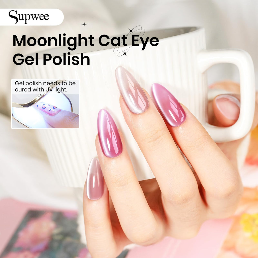 SUPWEE Cat Eye Gel Nail Polish Set – 6 Magnetic Colors, UV Lamp Cured