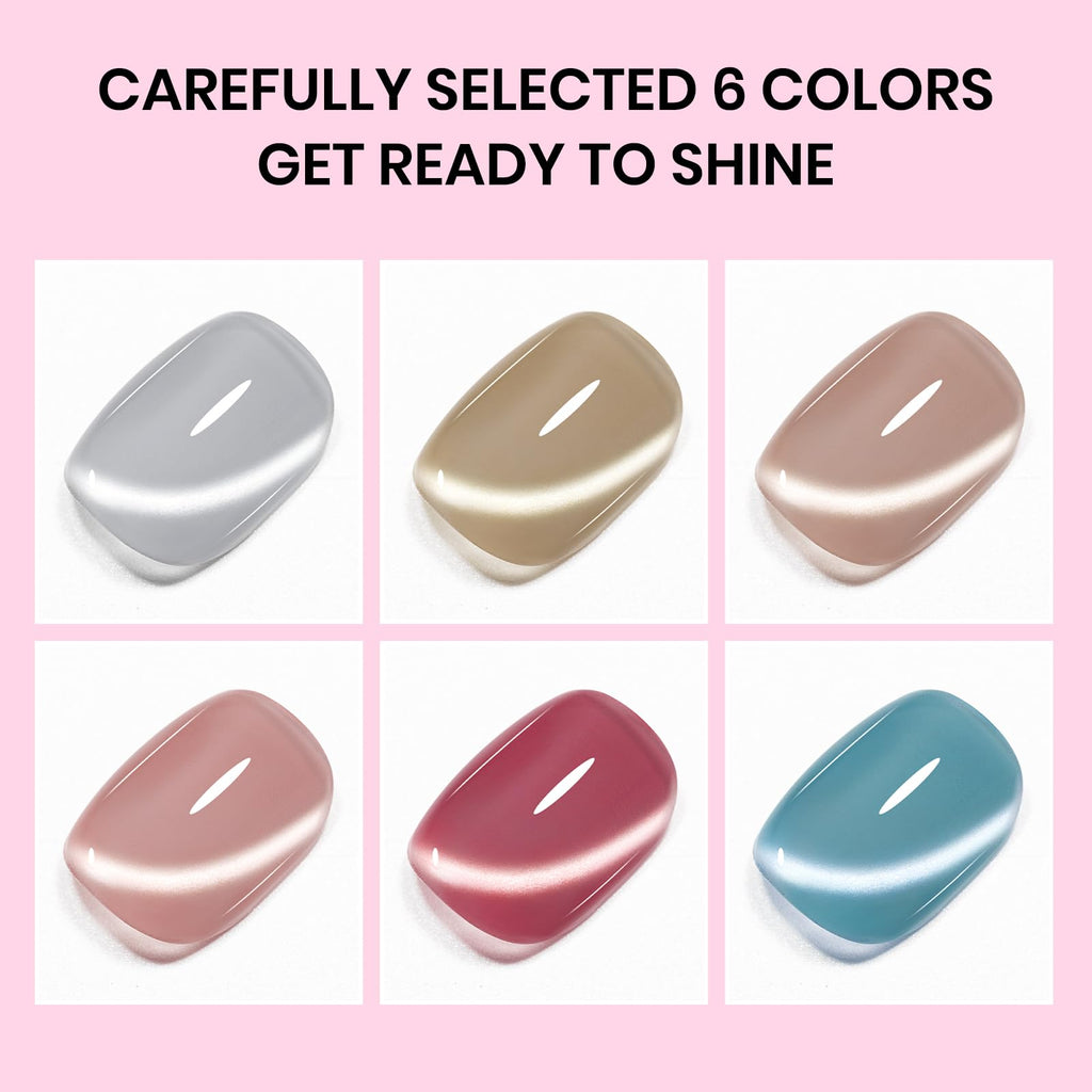 SUPWEE Cat Eye Nail Polish Set – 6 Quick-Dry Magnetic Lacquers for salon-worthy cat eye nails