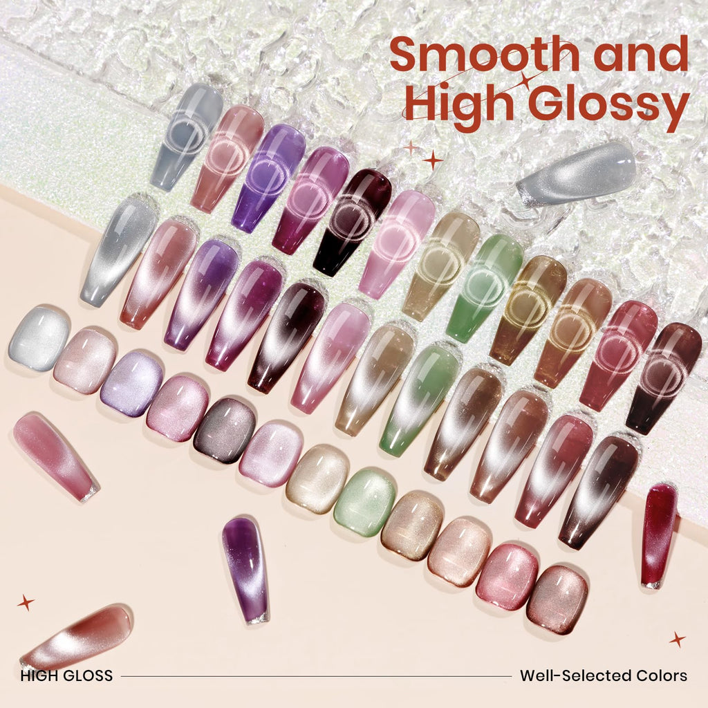 SUPWEE Magnetic Gel Nail Polish - 12 Moonlight Cat Eye Colors with Magnetic Stick