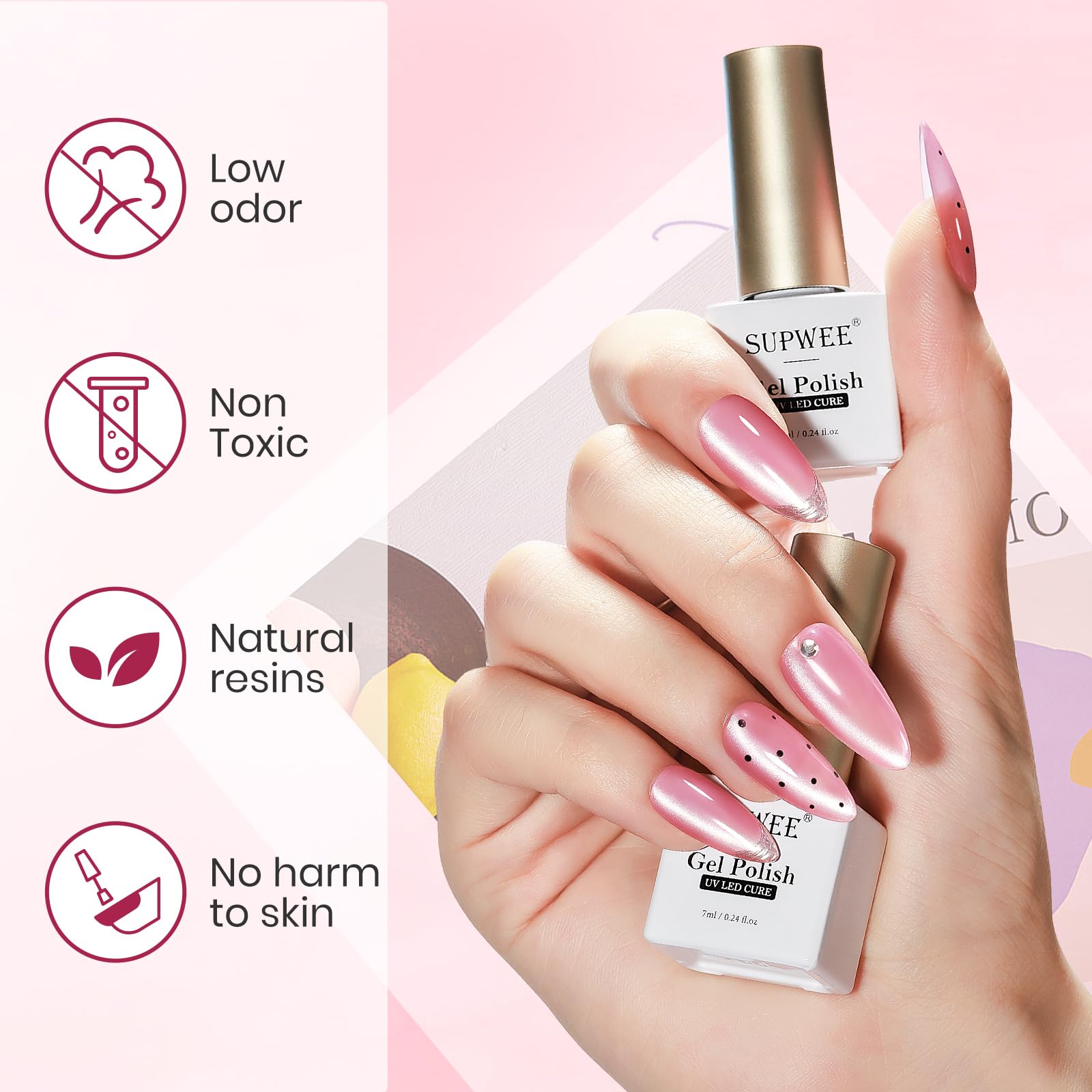 SUPWEE 24 Colors Cat Eye Gel Nail Polish Set — Magnetic Cat Eye Gels for DIY Home Manicure