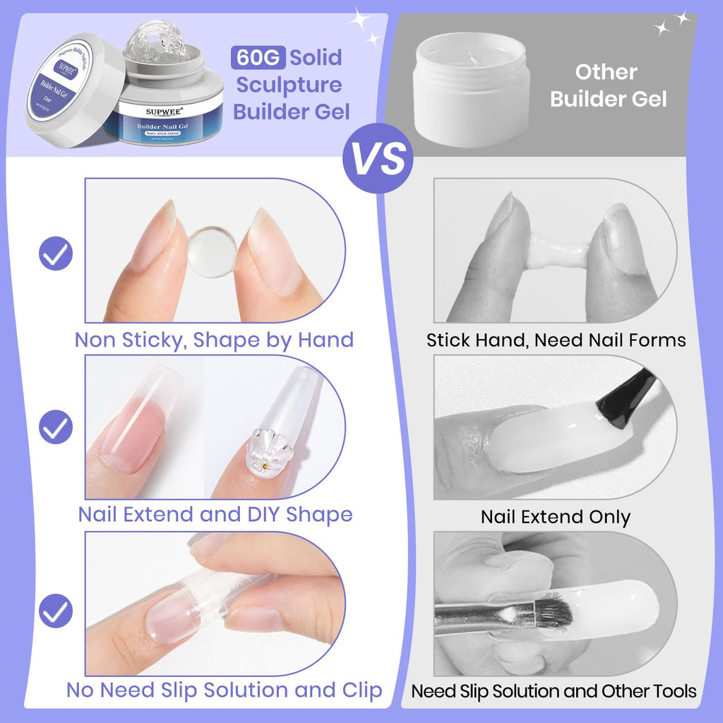 SUPWEE 3D Nail Gel 60G – Clear Builder Gel for Nails, Non-Stick & Long-Lasting