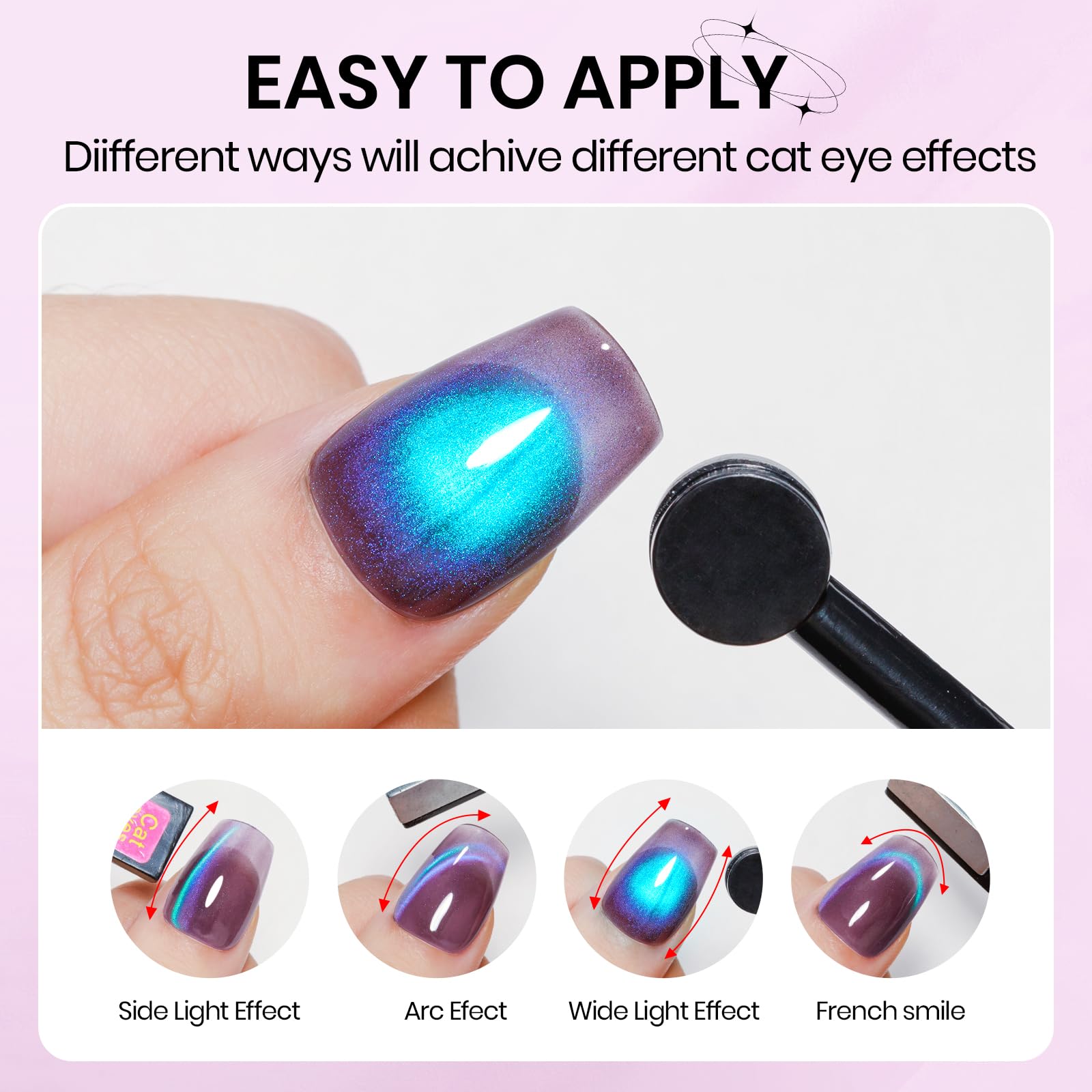 SUPWEE Magnetic Nail Polish Gel Kit – 12 Cat Eye Colors, Magnet, High Gloss, UV Cure