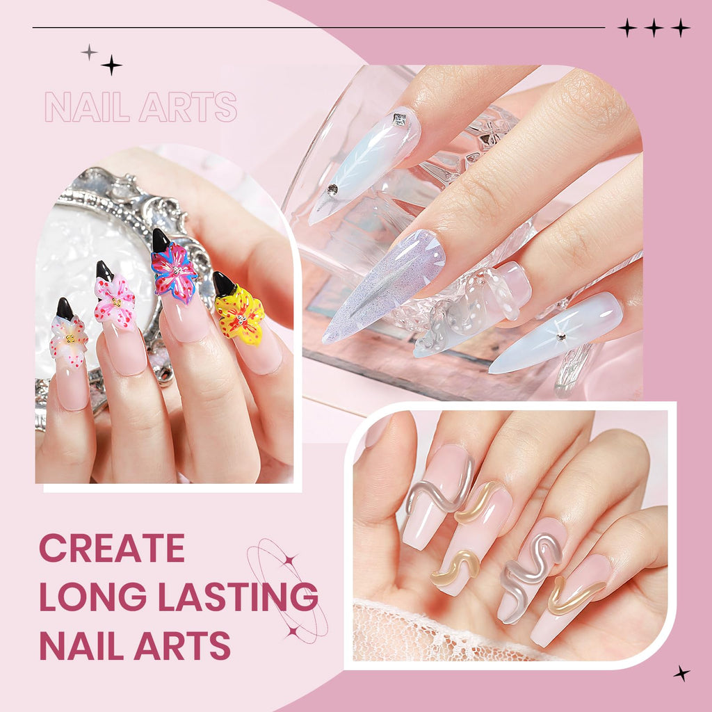 SUPWEE Clear White Pink Solid Builder Gel Kit for Nails | 3D Nail Art & Extensions
