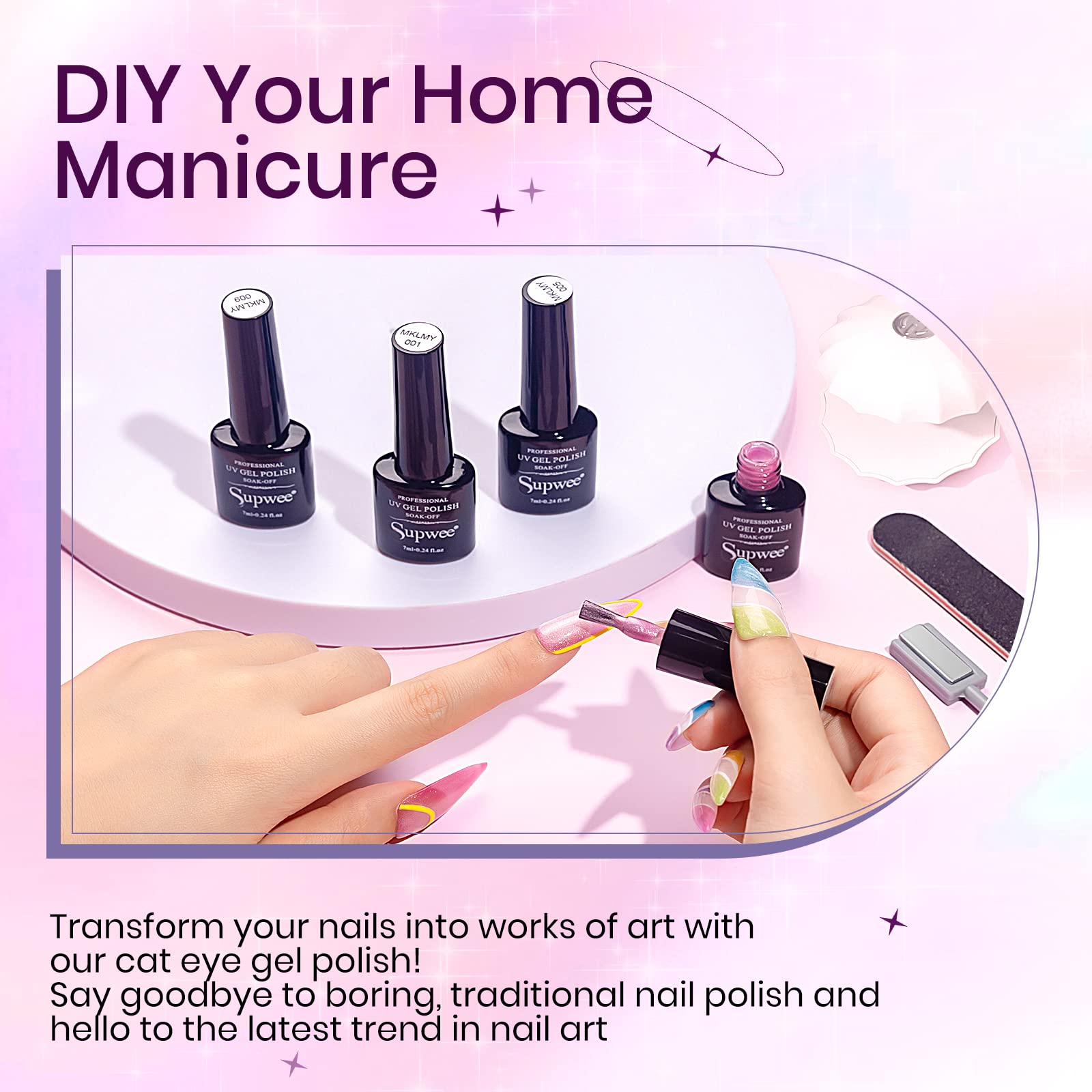 SUPWEE 12 Colors Cat Eye Gel Nail Polish Set – Macaron Candy Magnetic Gel Polish for DIY Home Manicures