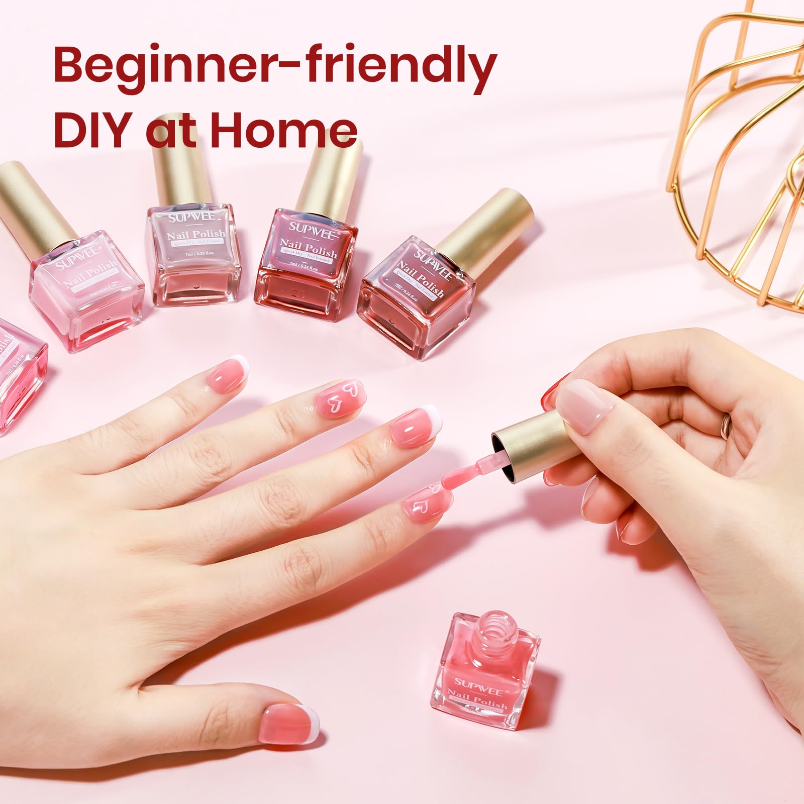 SUPWEE Jelly Nail Polish Set – Quick Dry Sheer Nude Pink Regular Nail Lacquer (8 Colors)