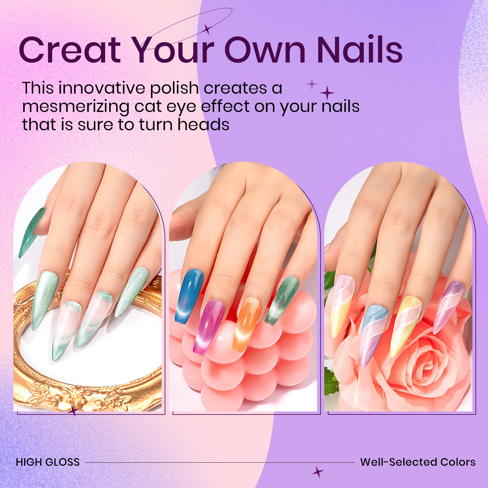 SUPWEE 12 Colors Cat Eye Gel Nail Polish Set – Macaron Candy Magnetic Gel Polish for DIY Home Manicures