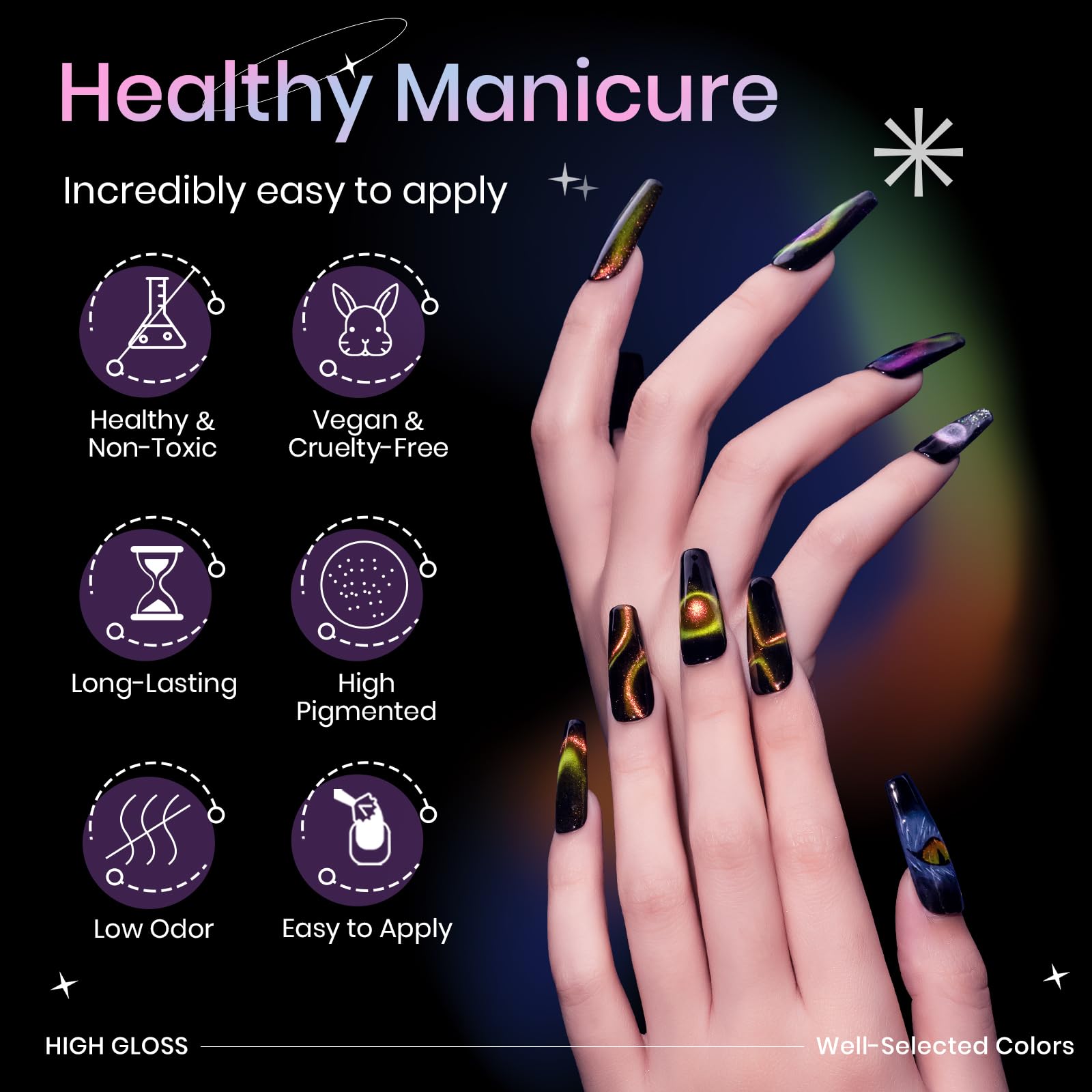 SUPWEE 9D Cat Eye Gel Nail Polish Set with Magnet – 12 Magnetic Colors for Cat Eye Nail Art