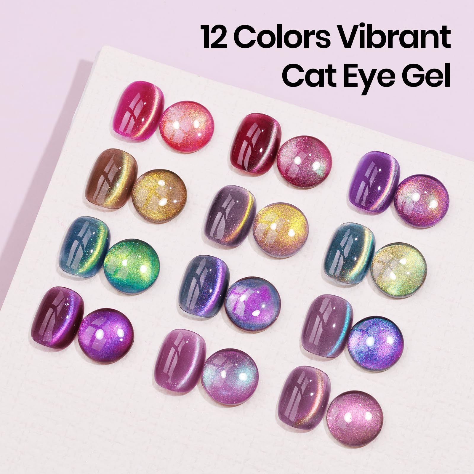 SUPWEE Magnetic Nail Polish Gel Kit – 12 Cat Eye Colors, Magnet, High Gloss, UV Cure