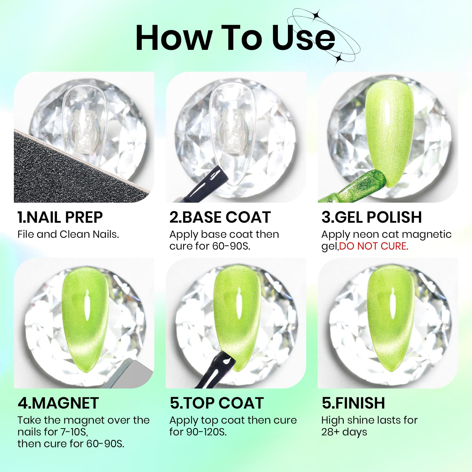 SUPWEE Neon Cat Eye Gel Nail Polish — 6 Neon Colors + Magnetic Effect for Beginner to Pro Manicures