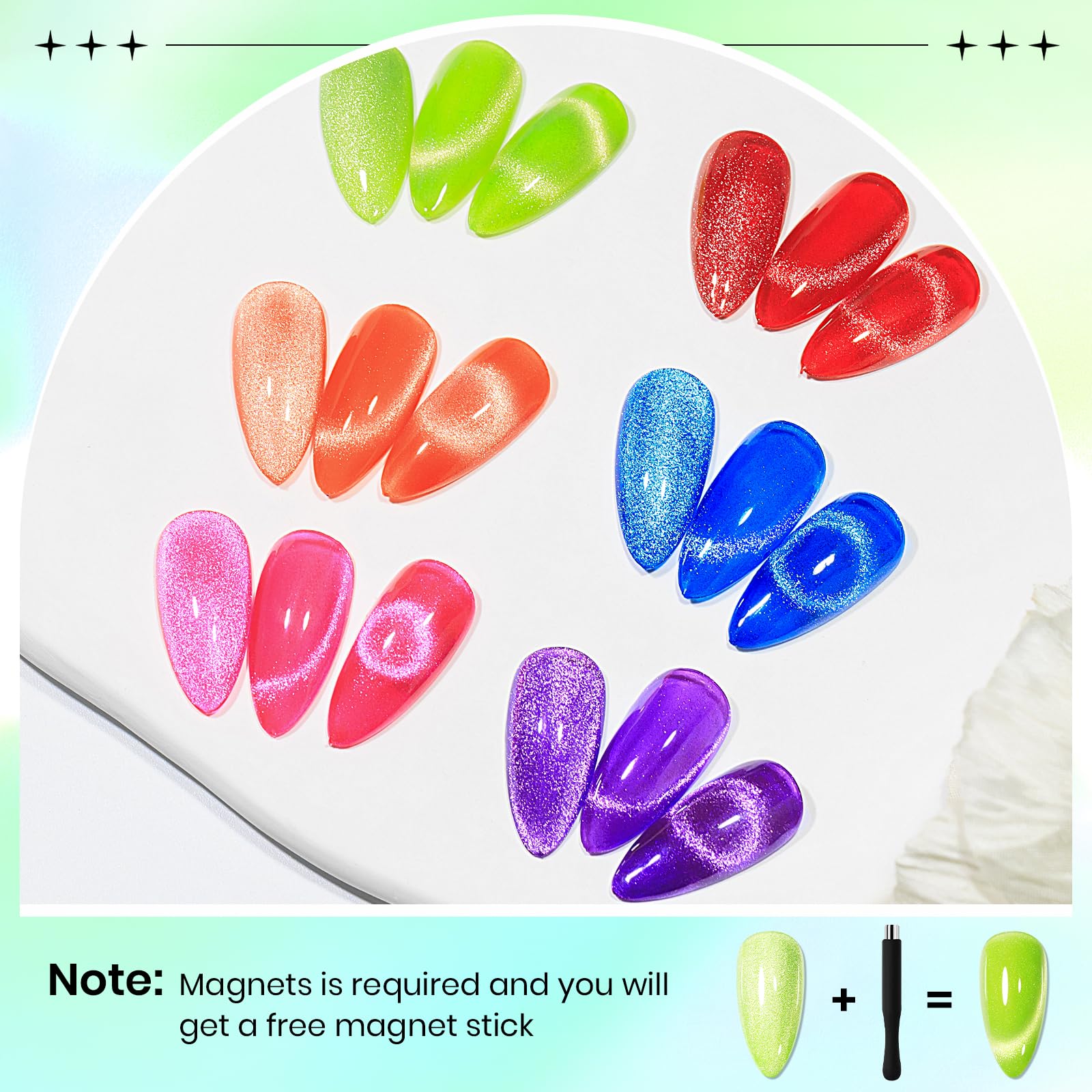 SUPWEE Neon Cat Eye Gel Nail Polish — 6 Neon Colors + Magnetic Effect for Beginner to Pro Manicures