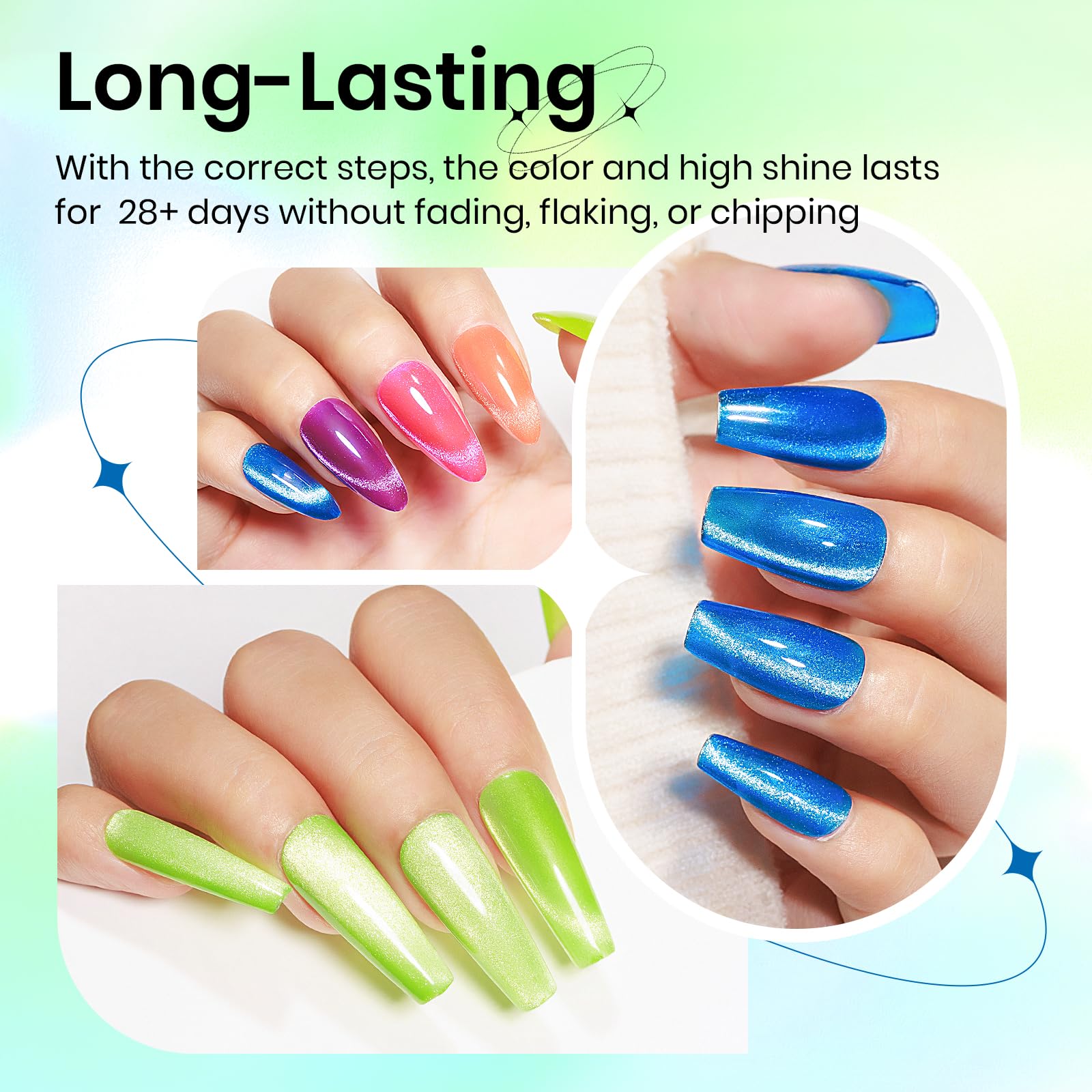 SUPWEE Neon Cat Eye Gel Nail Polish — 6 Neon Colors + Magnetic Effect for Beginner to Pro Manicures