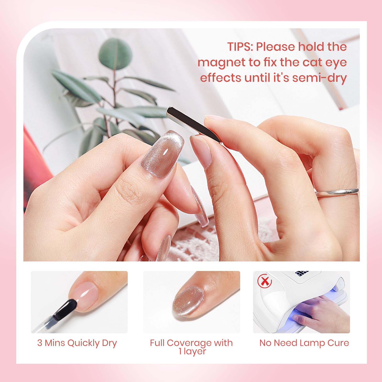 SUPWEE Cat Eye Magnetic Nail Polish Set – Quick-Dry Nude Pink Glitter, No UV Lamp