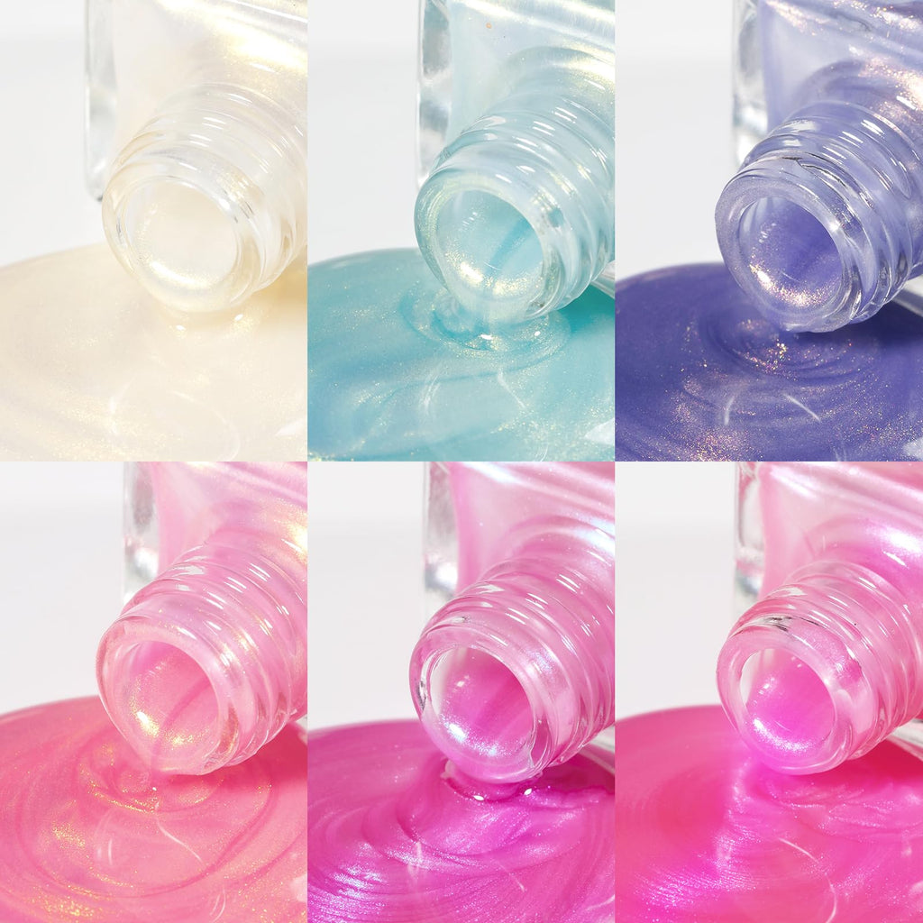 SUPWEE Pearl Nail Polish Set Non Gel – Quick-Dry Mermaid Shell Colors (Blue, Pink, White, Green)