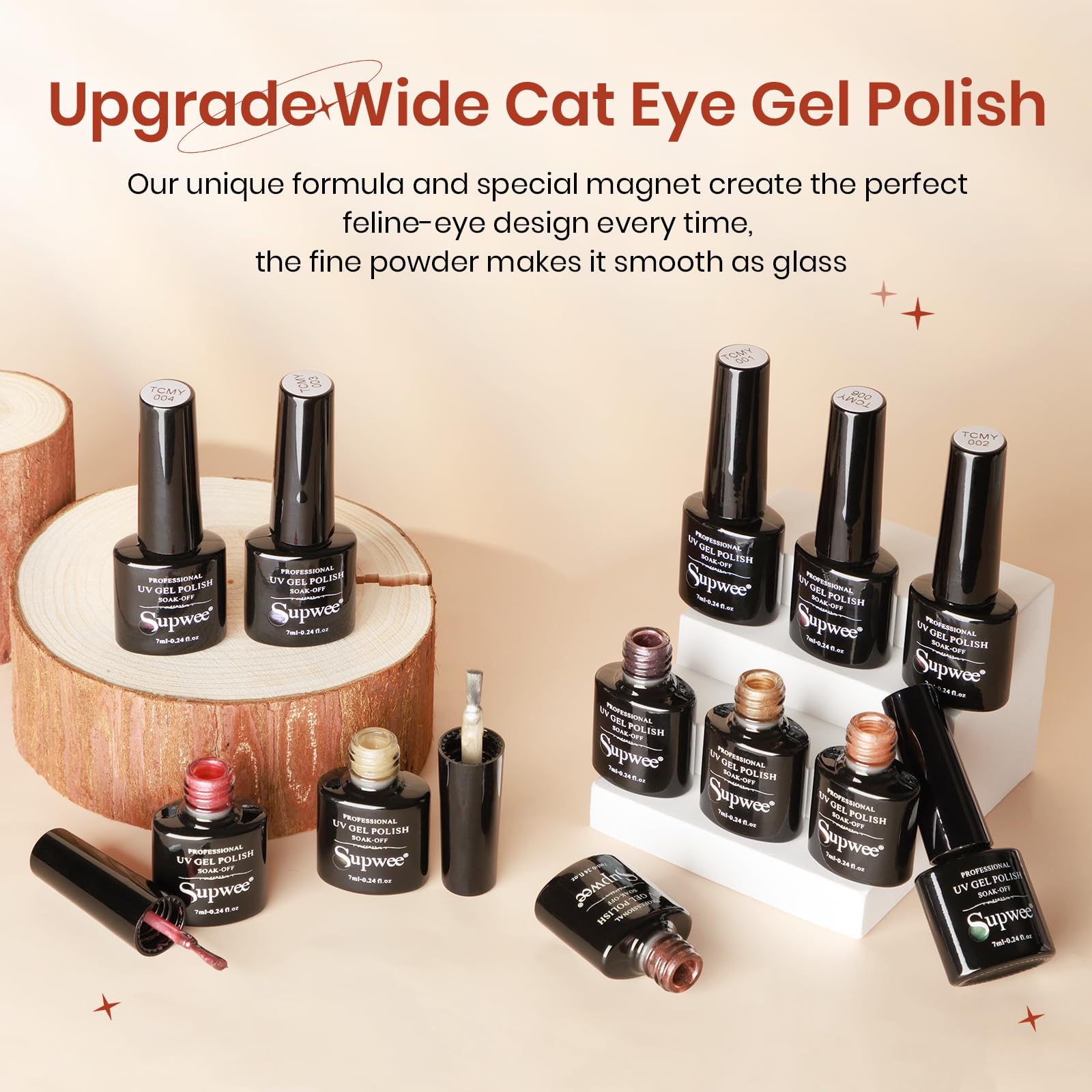 SUPWEE Magnetic Gel Nail Polish - 12 Moonlight Cat Eye Colors with Magnetic Stick