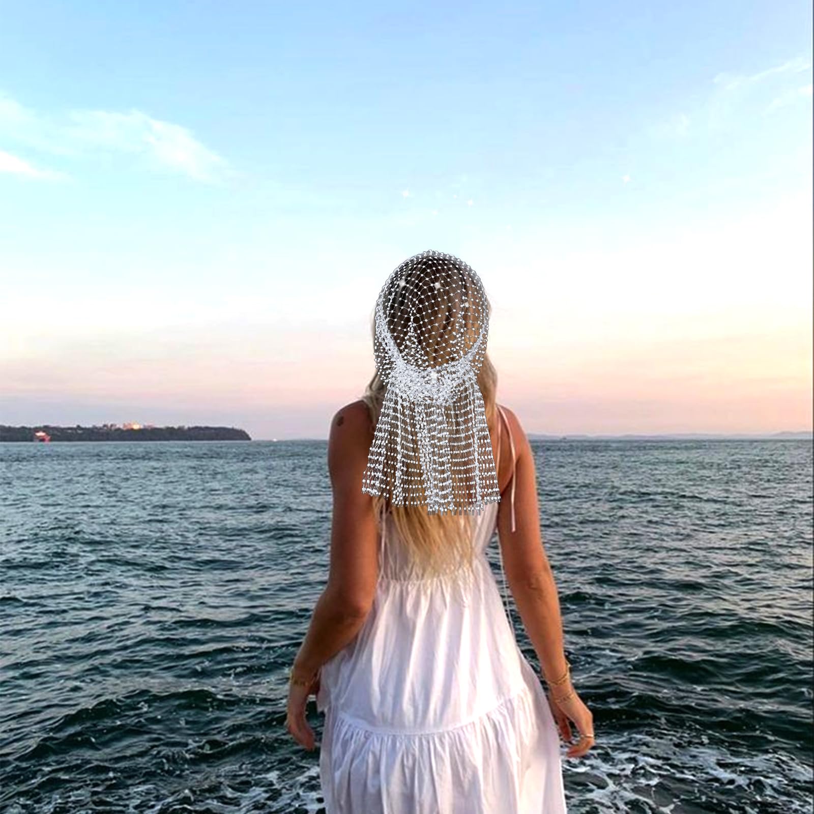 Surblue Rhinestone Mesh Headband – Sparkly Crystal Head Wrap for Nightclubs & Raves