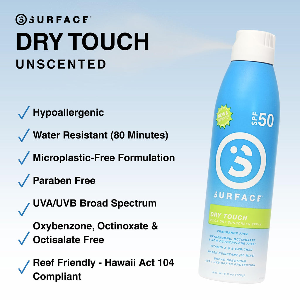 Surface Sunscreen Spray SPF 50 – Natural, Fragrance-Free, Reef-Safe, 6oz