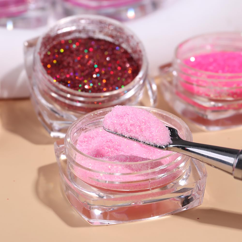 SUTOKAKA Holographic Sugar Glitter Powder – 12 Iridescent Nail Colors