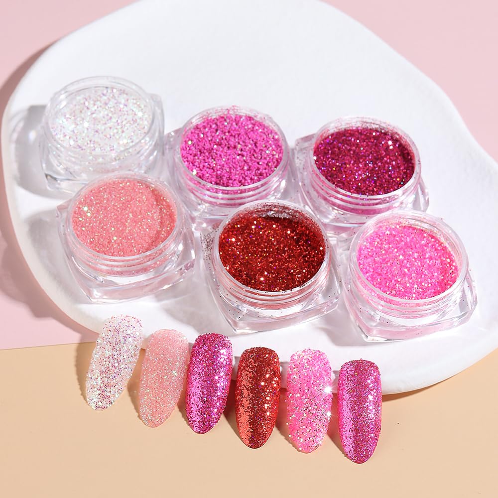 SUTOKAKA Holographic Sugar Glitter Powder – 12 Iridescent Nail Colors