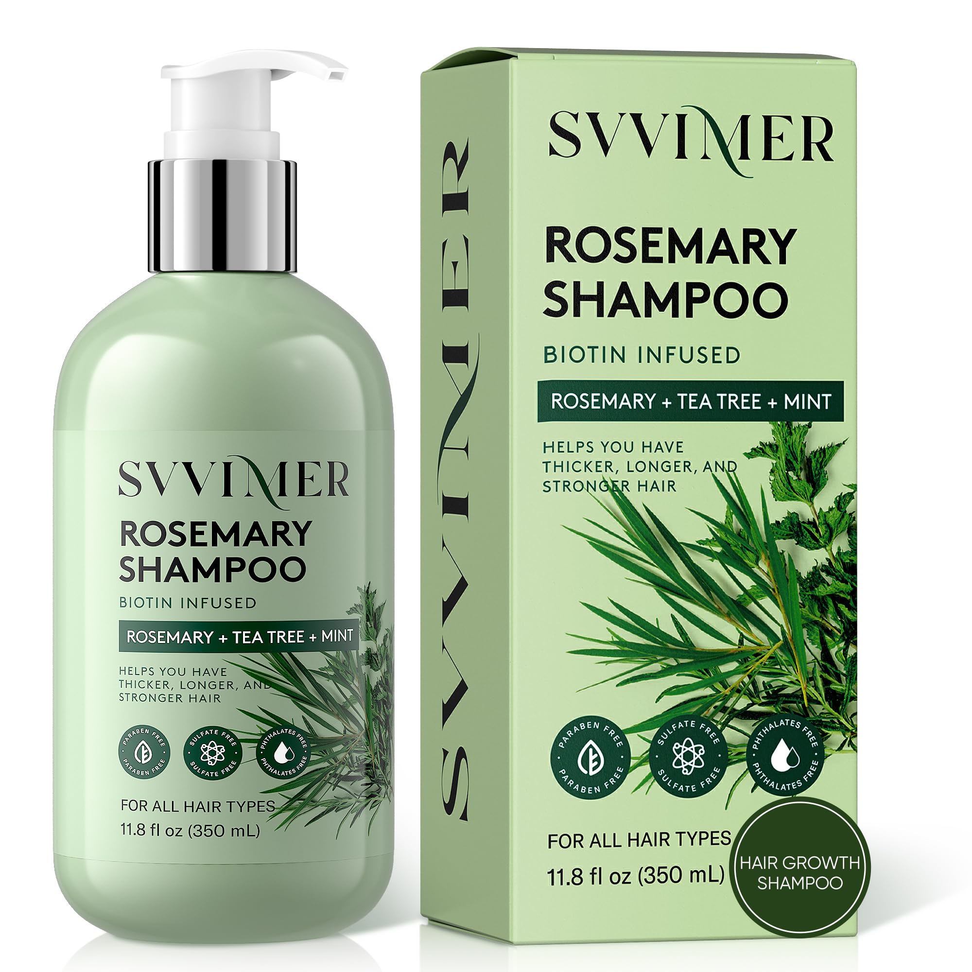 Svvimer Rosemary Hair Growth Shampoo – Thickening & Regrowth Formula with Biotin & Tea Tree Oil (11.8 fl oz)