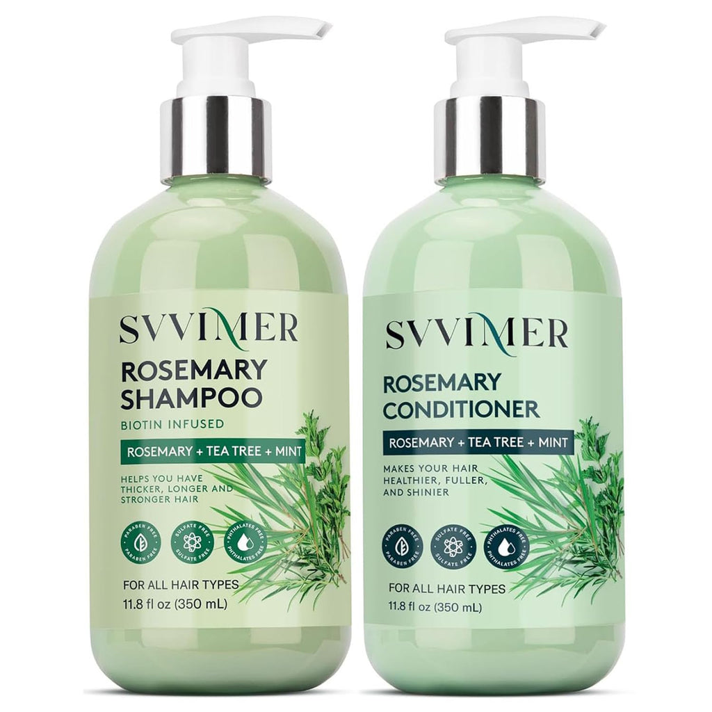 Svvimer Hair Thickening Shampoo & Conditioner – Rosemary, Biotin, Tea Tree Oil & Mint | Sulfate-Free for Women & Men
