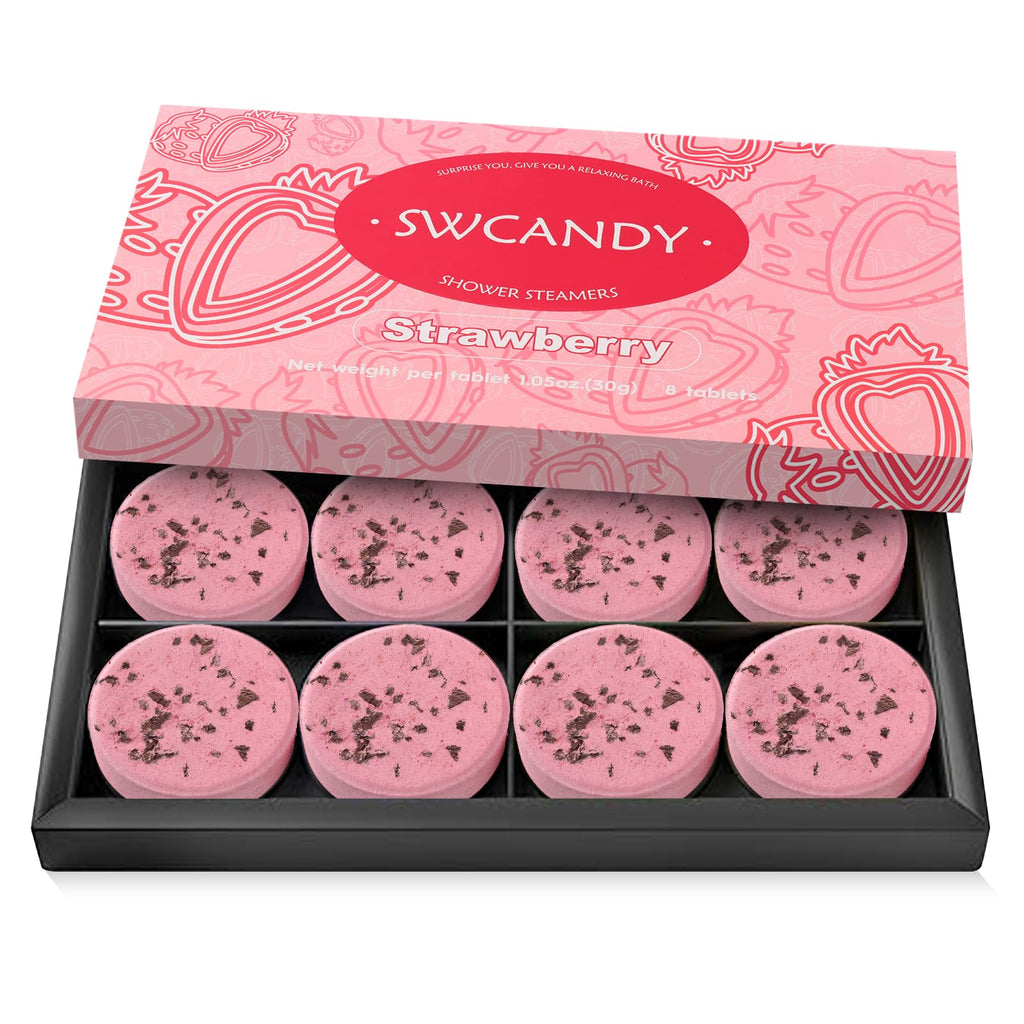 SWCANDY Shower Steamers – Aromatherapy Bath Bombs for Women, 8 Pcs Strawberry, Travel Essentials