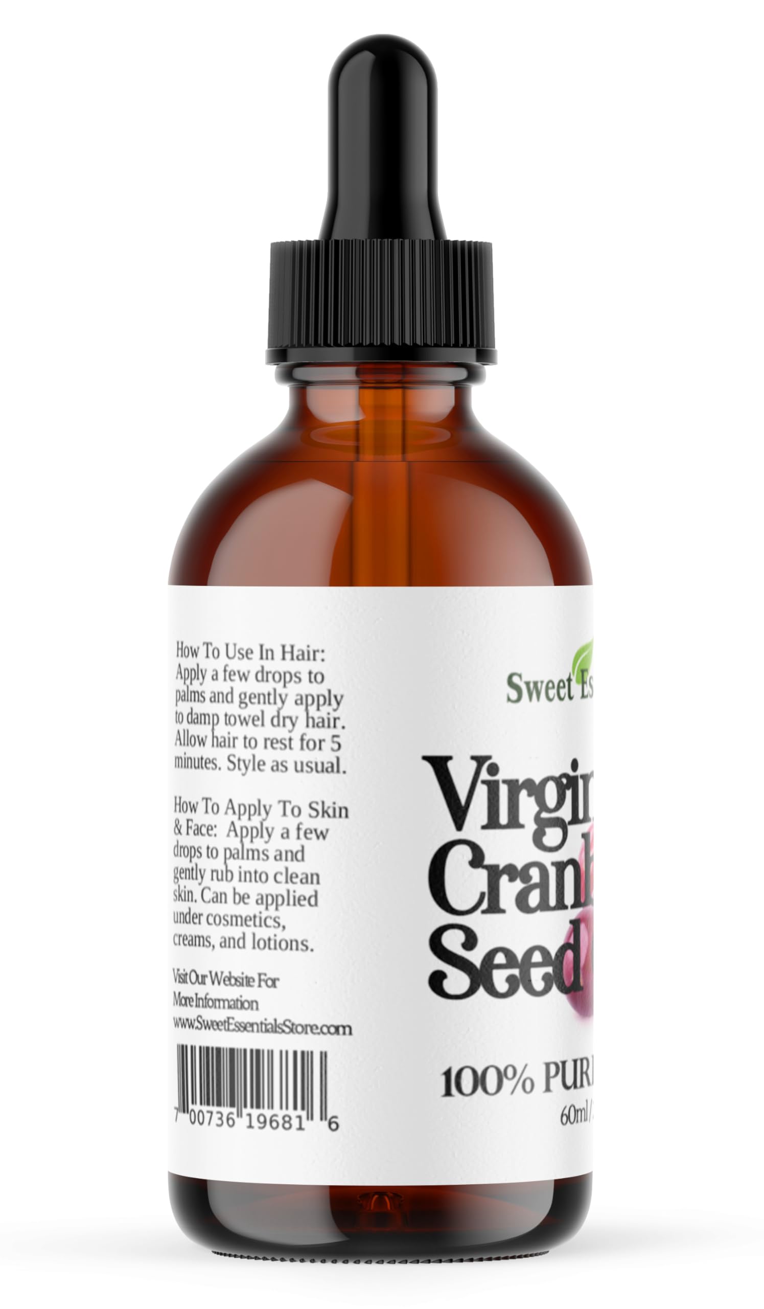 Sweet Essentials Organic Virgin Cranberry Seed Oil – Cold-Pressed, 2 oz Glass