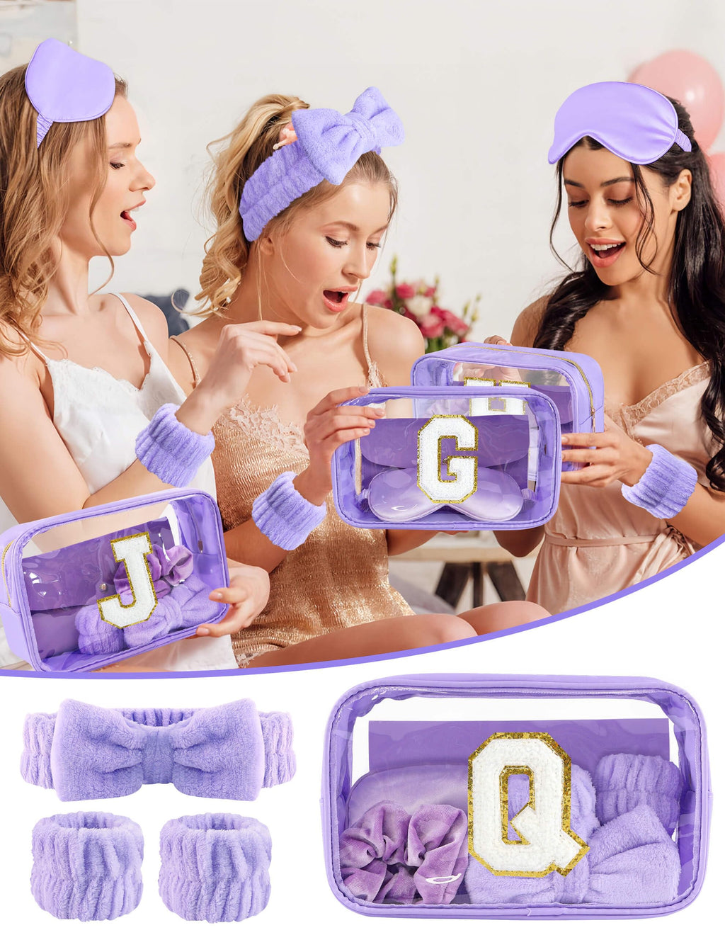 Sweet Lion Gift Sets for Women – Initial Makeup Bag & Purple Spa Kit for Teens & Bridesmaids