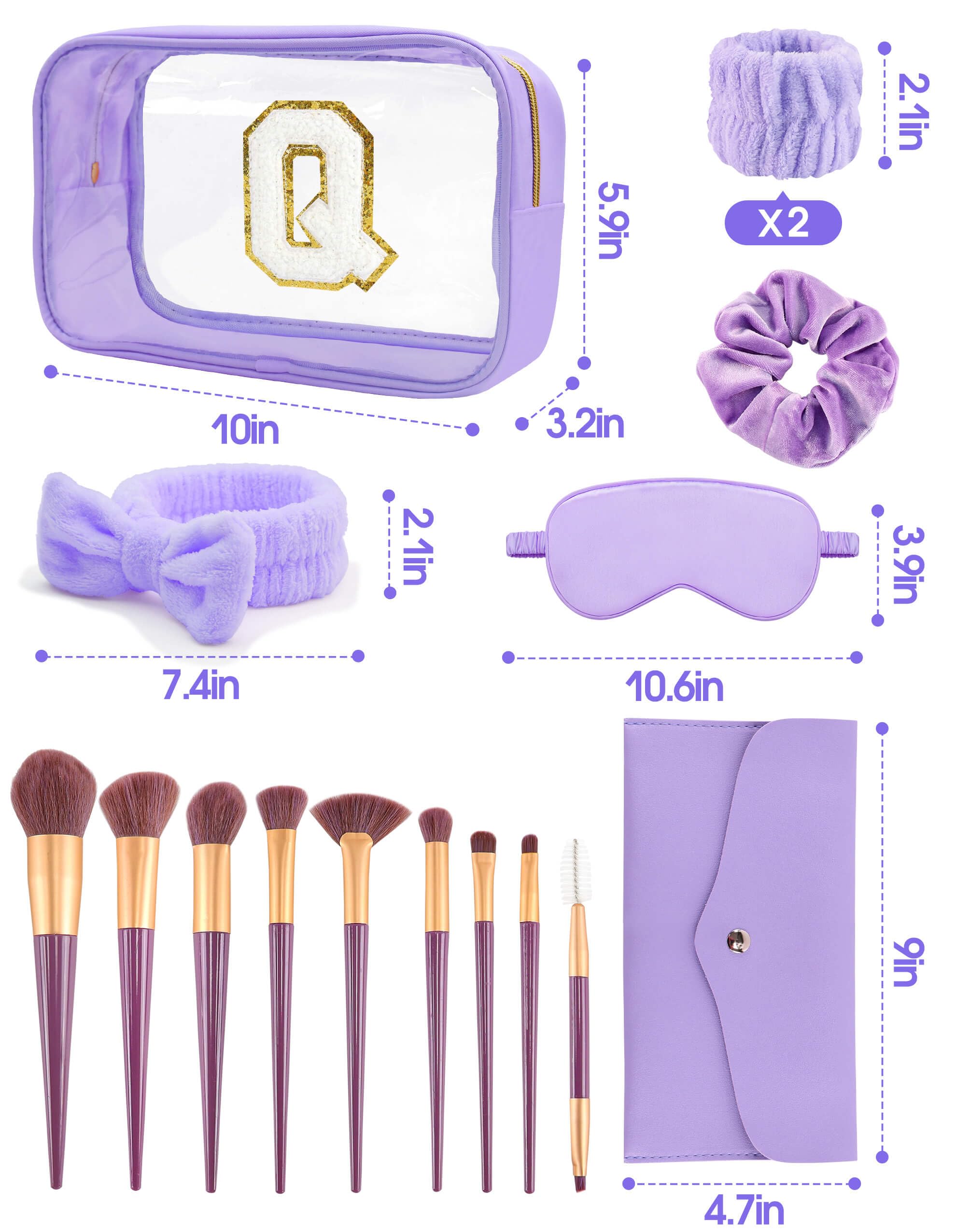 Sweet Lion Gift Sets for Women – Initial Makeup Bag & Purple Spa Kit for Teens & Bridesmaids