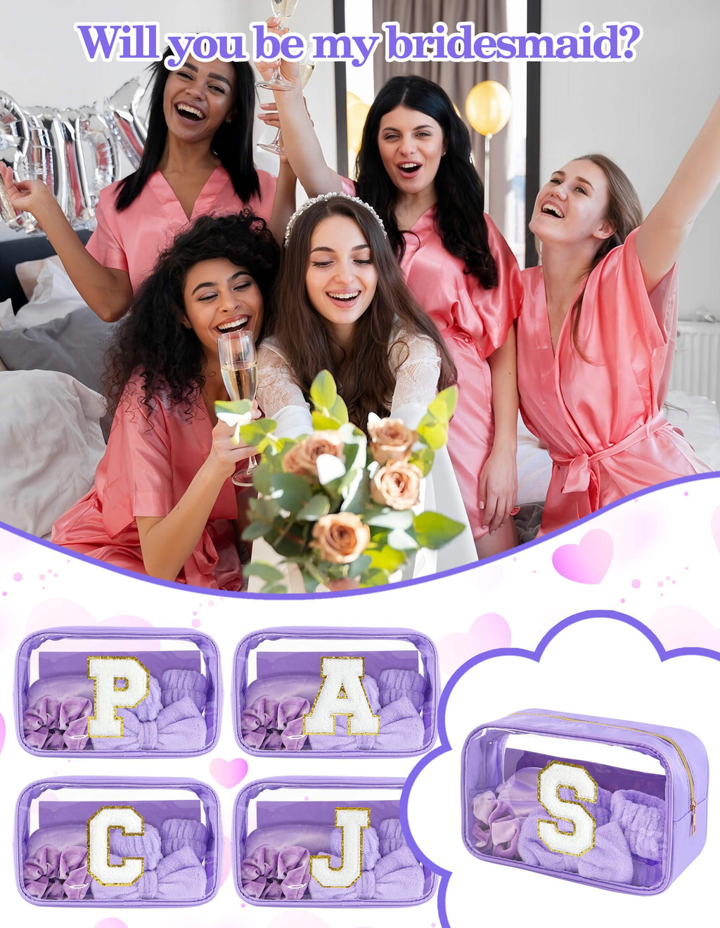 Sweet Lion Gift Sets for Women – Initial Makeup Bag & Purple Spa Kit for Sleepovers & Parties