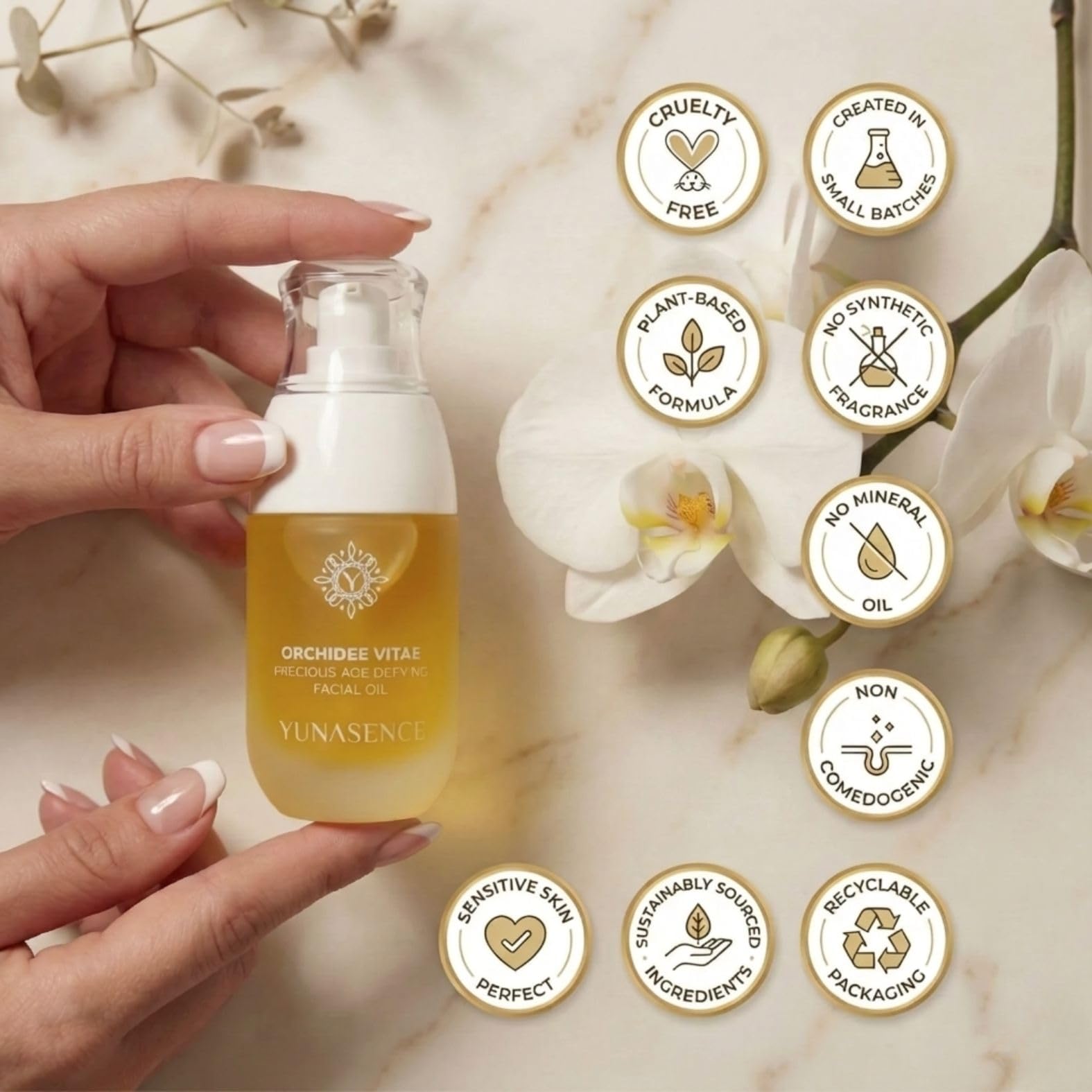 Sweetsation Therapy YUNASENCE ORCHIDEE VITAE Organic Anti-Aging Face Oil Serum – Orchid Flower, Rose Absolute, Argan
