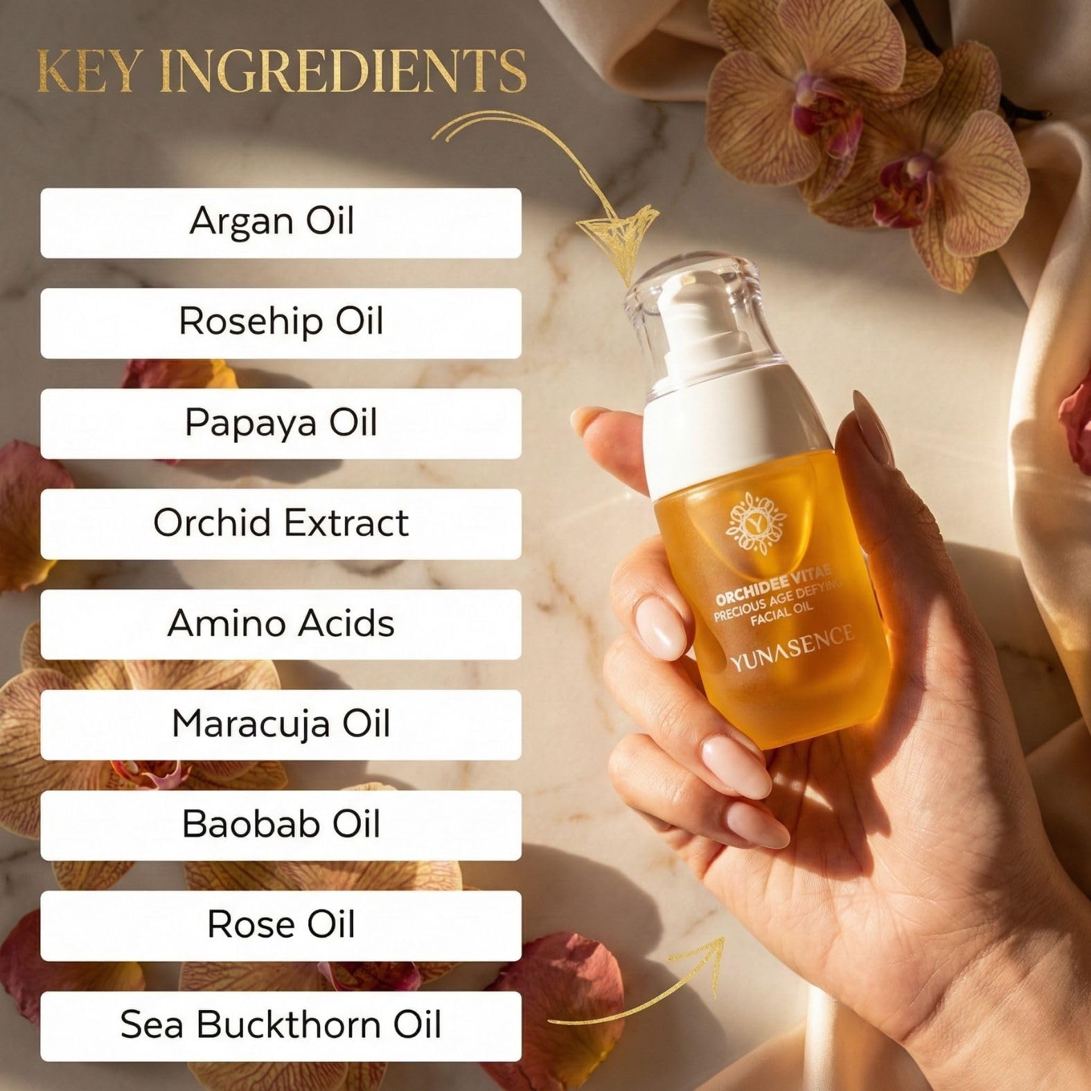 Sweetsation Therapy YUNASENCE ORCHIDEE VITAE Organic Anti-Aging Face Oil Serum – Orchid Flower, Rose Absolute, Argan