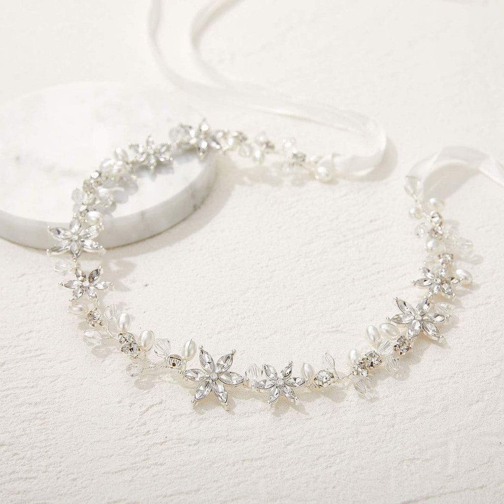 SWEETV Silver Flower Girl Headpiece – Crystal Floral Hair Accessory for Weddings & Parties