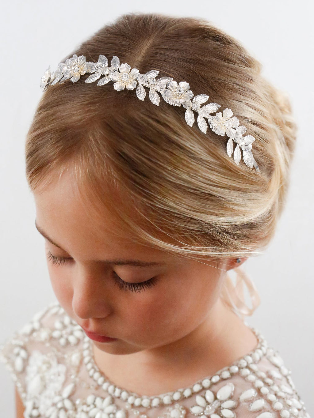 SWEETV Flower Girl Headband – Pearl & Rhinestone Hairpiece for Weddings (Silver)