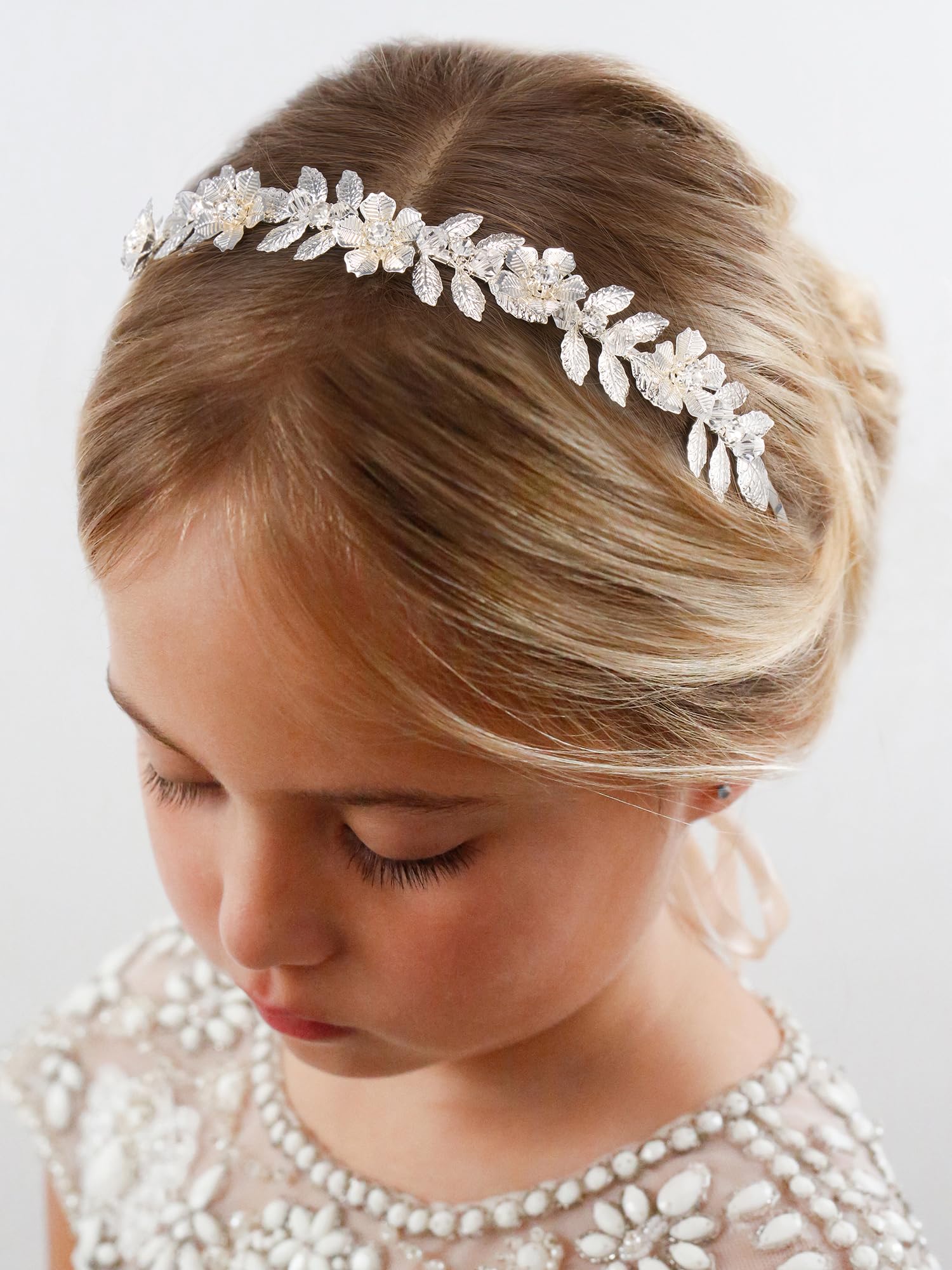 SWEETV Flower Girl Headband – Pearl & Rhinestone Hairpiece for Weddings (Silver)