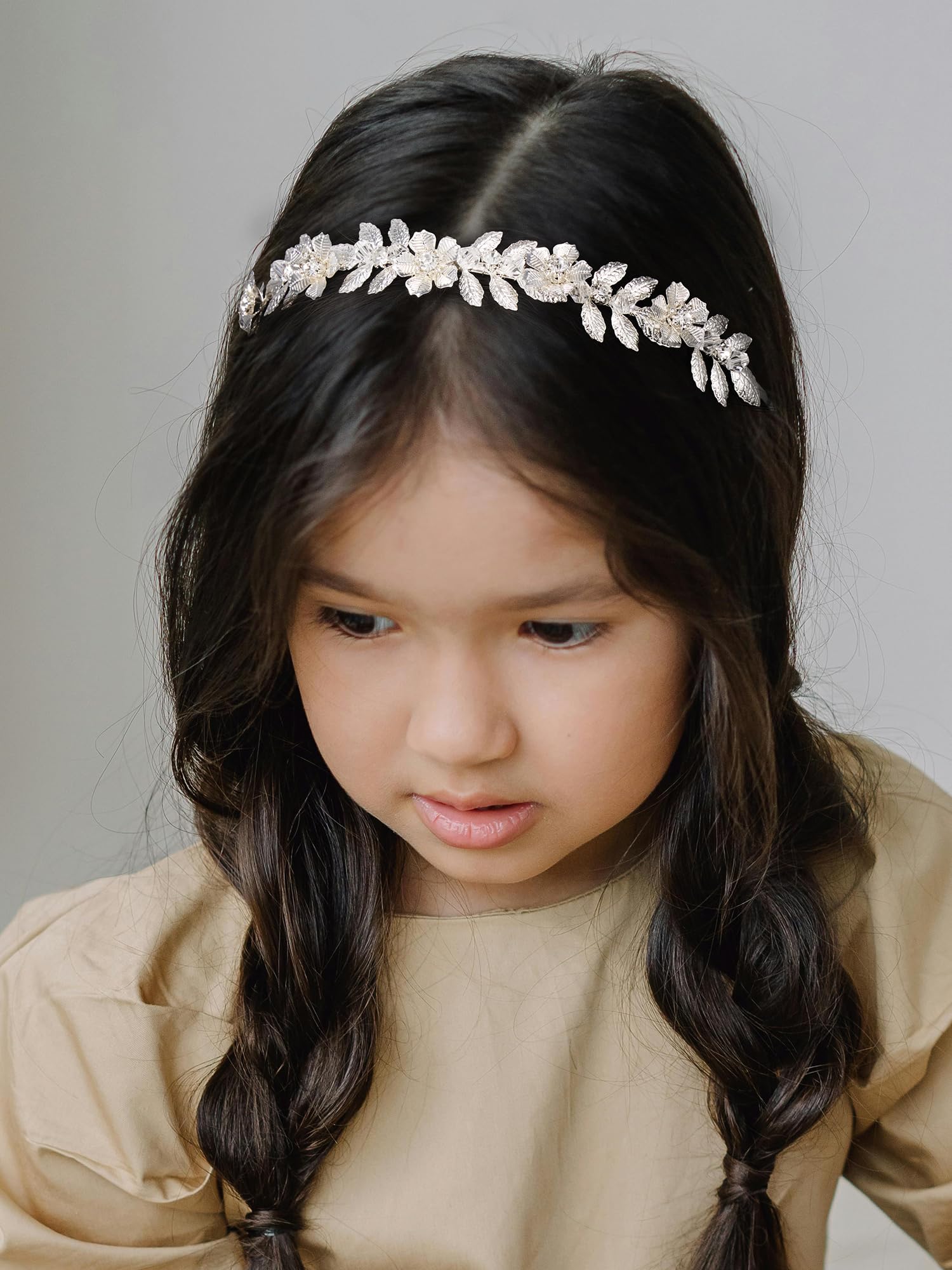 SWEETV Flower Girl Headband – Pearl & Rhinestone Hairpiece for Weddings (Silver)