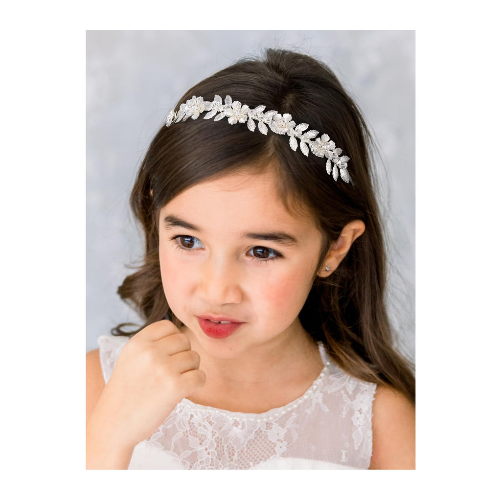 SWEETV Flower Girl Headband – Pearl & Rhinestone Hairpiece for Weddings (Silver)